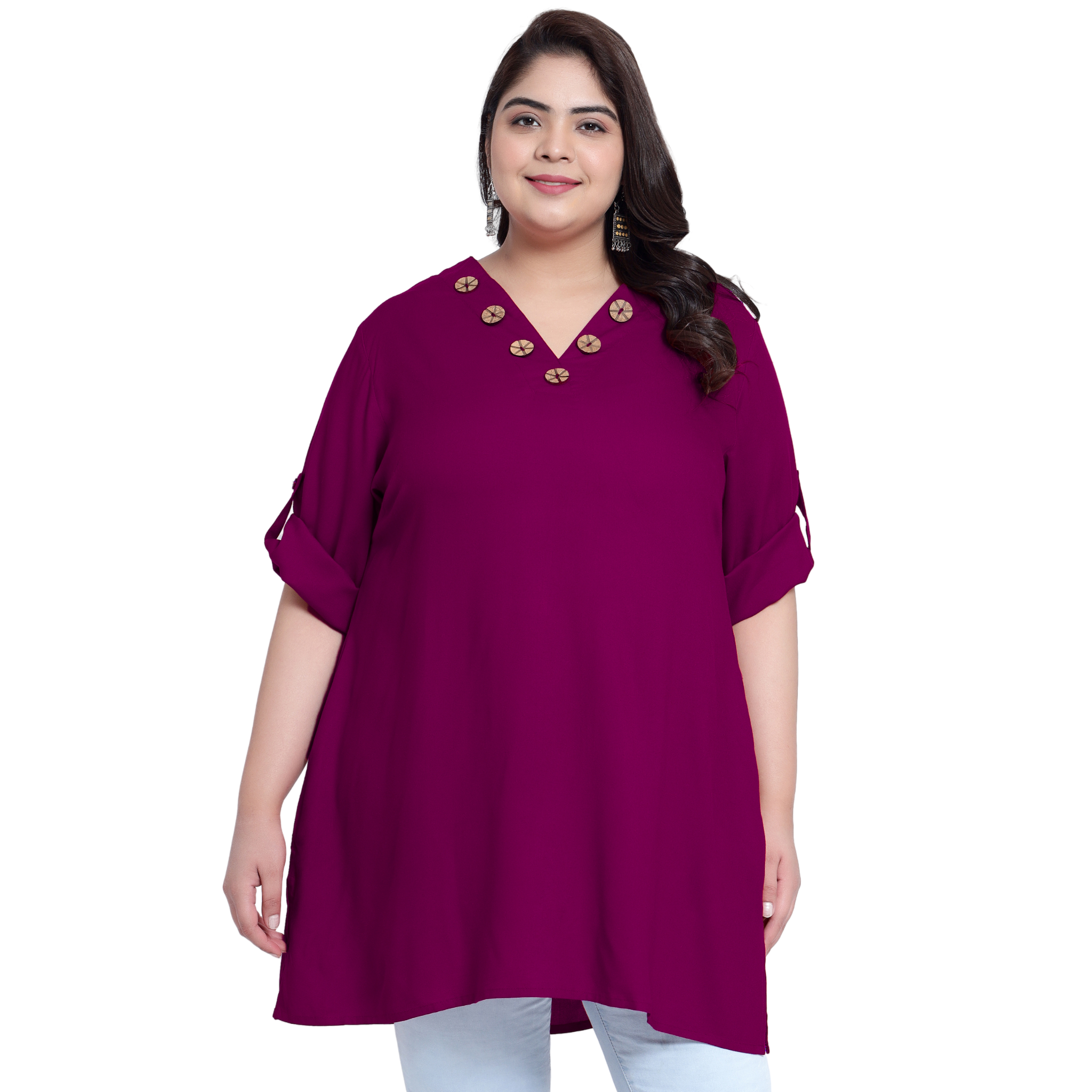 Purple Collar Button Plus Size Tunic