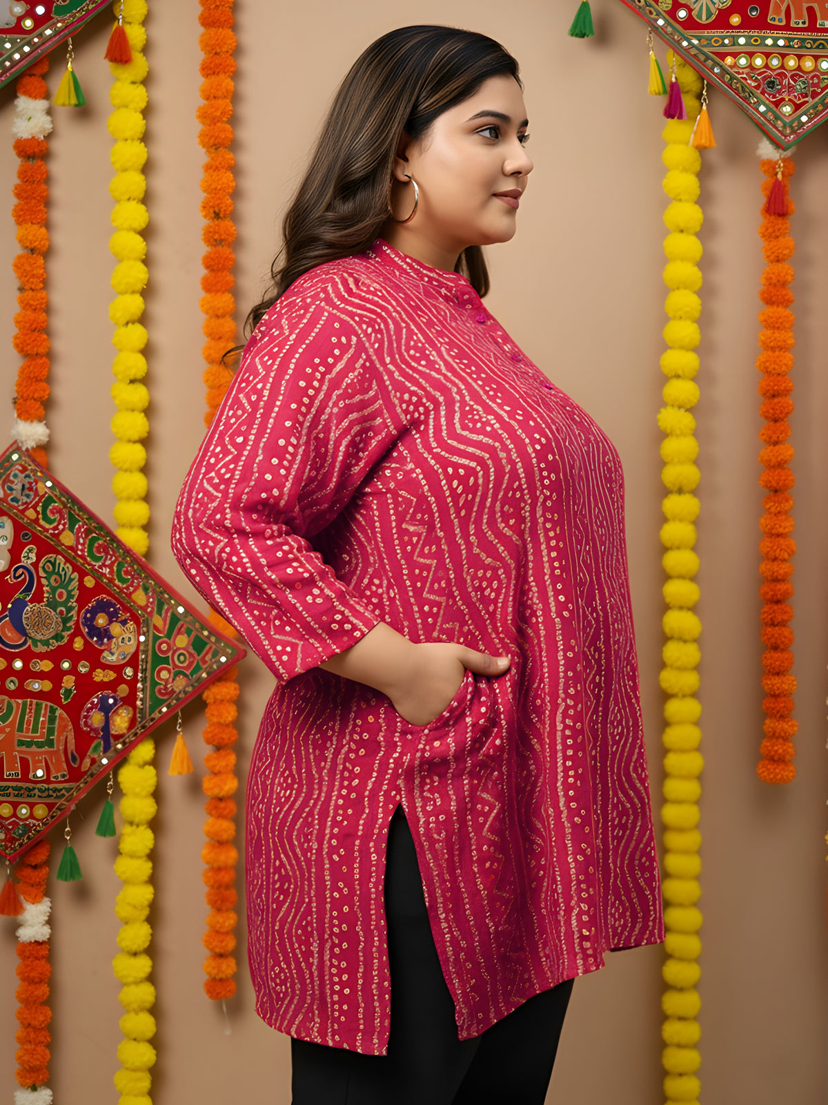 Pink Bandhani Print Plus Size Tunic