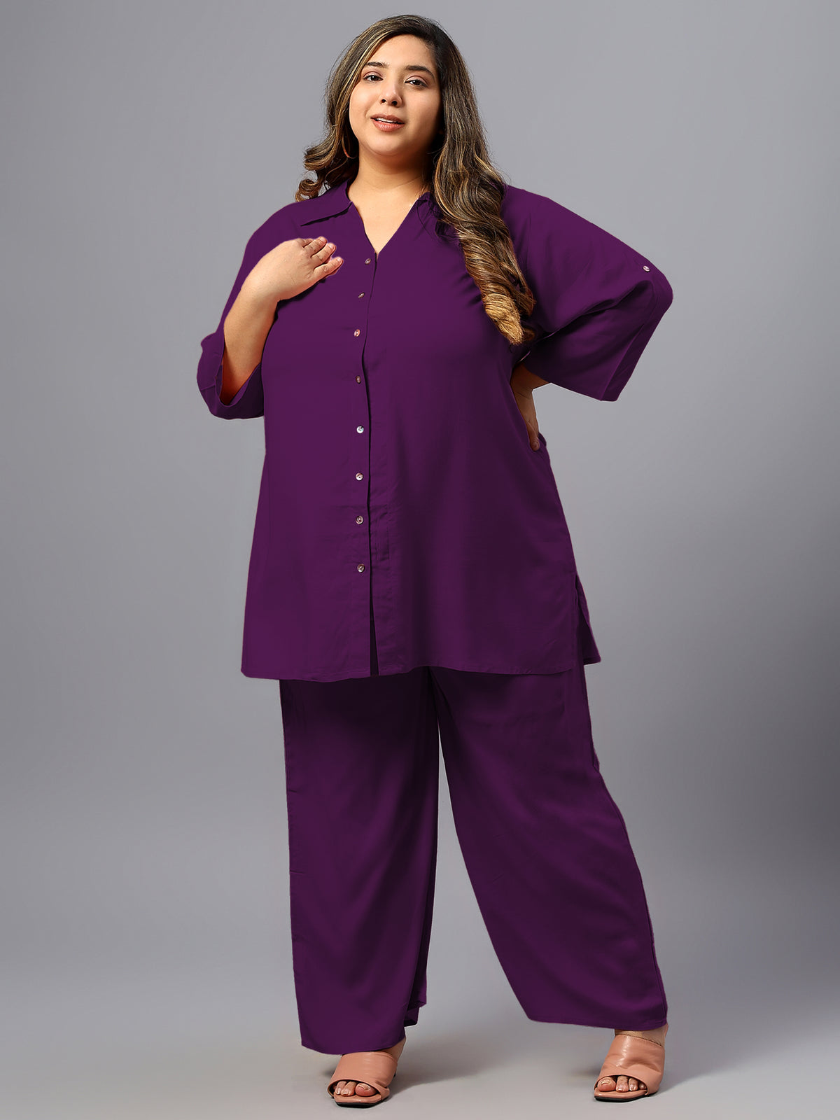 Purple Solid Plus Size Co-Ord Set