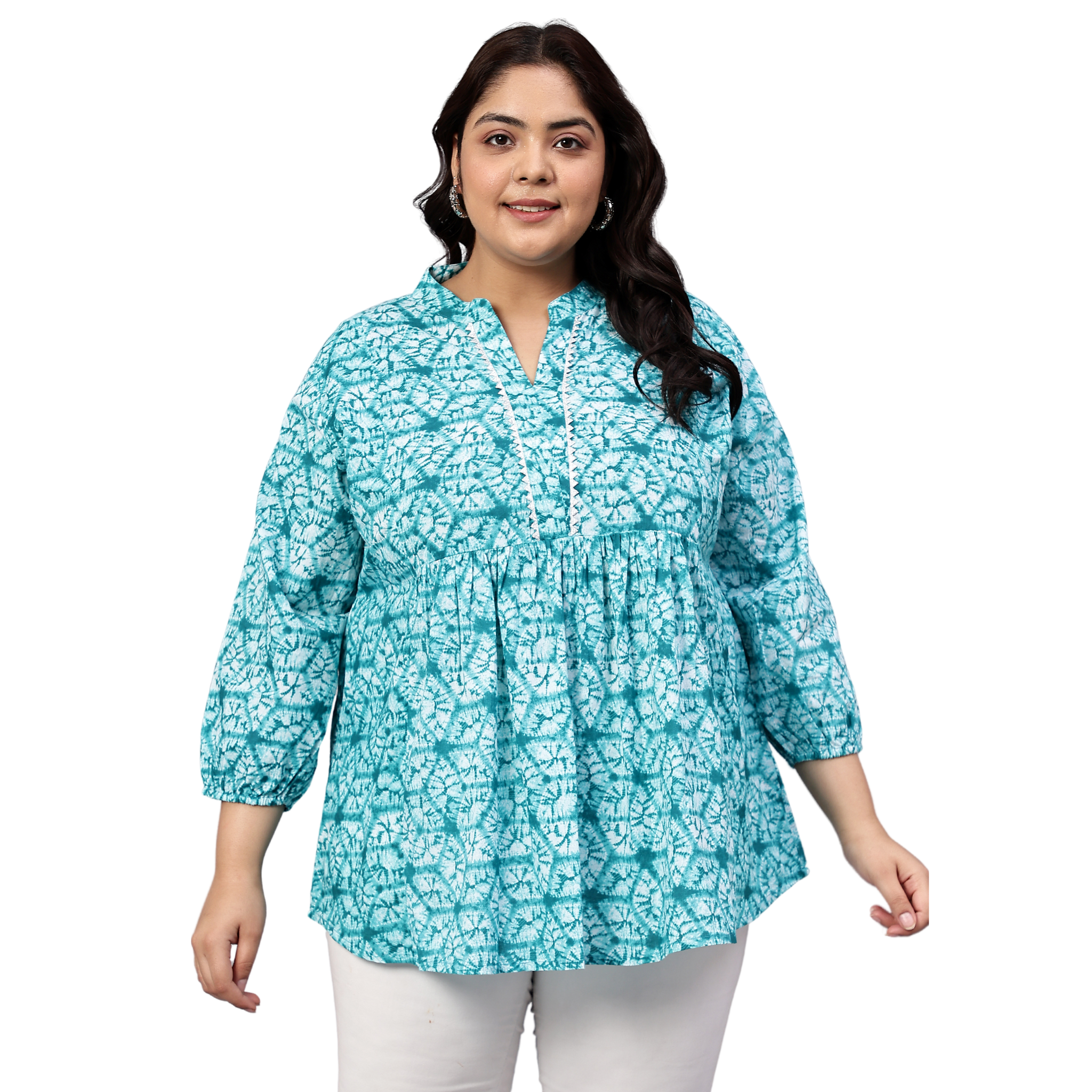 Blue Geometric Print Plus Size Tunic