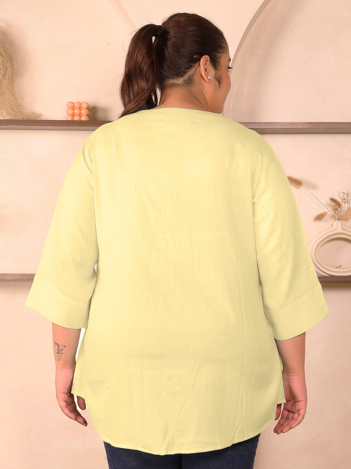 Yellow Cotton Linen Plus Size Tunic