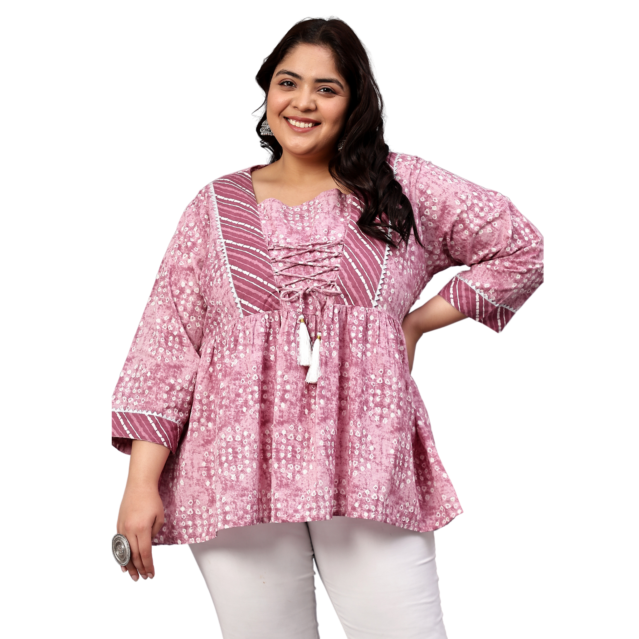 Pink Geometric Print Plus Size Tunic