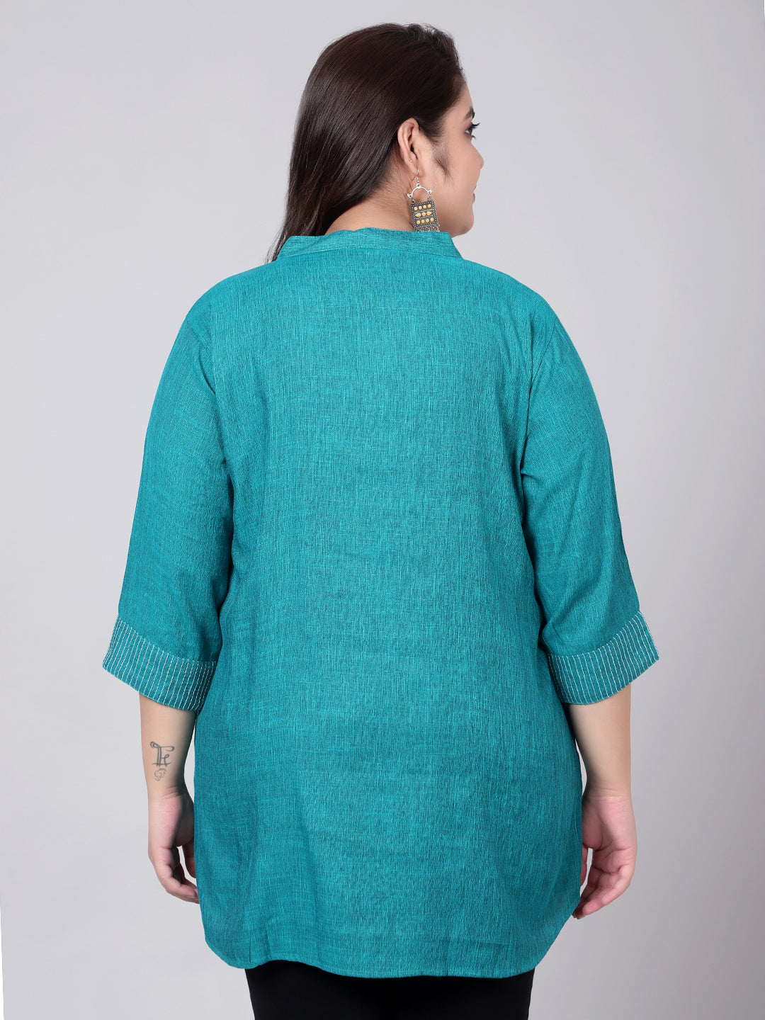 Turquoise Embroidered Plus Size Tunic