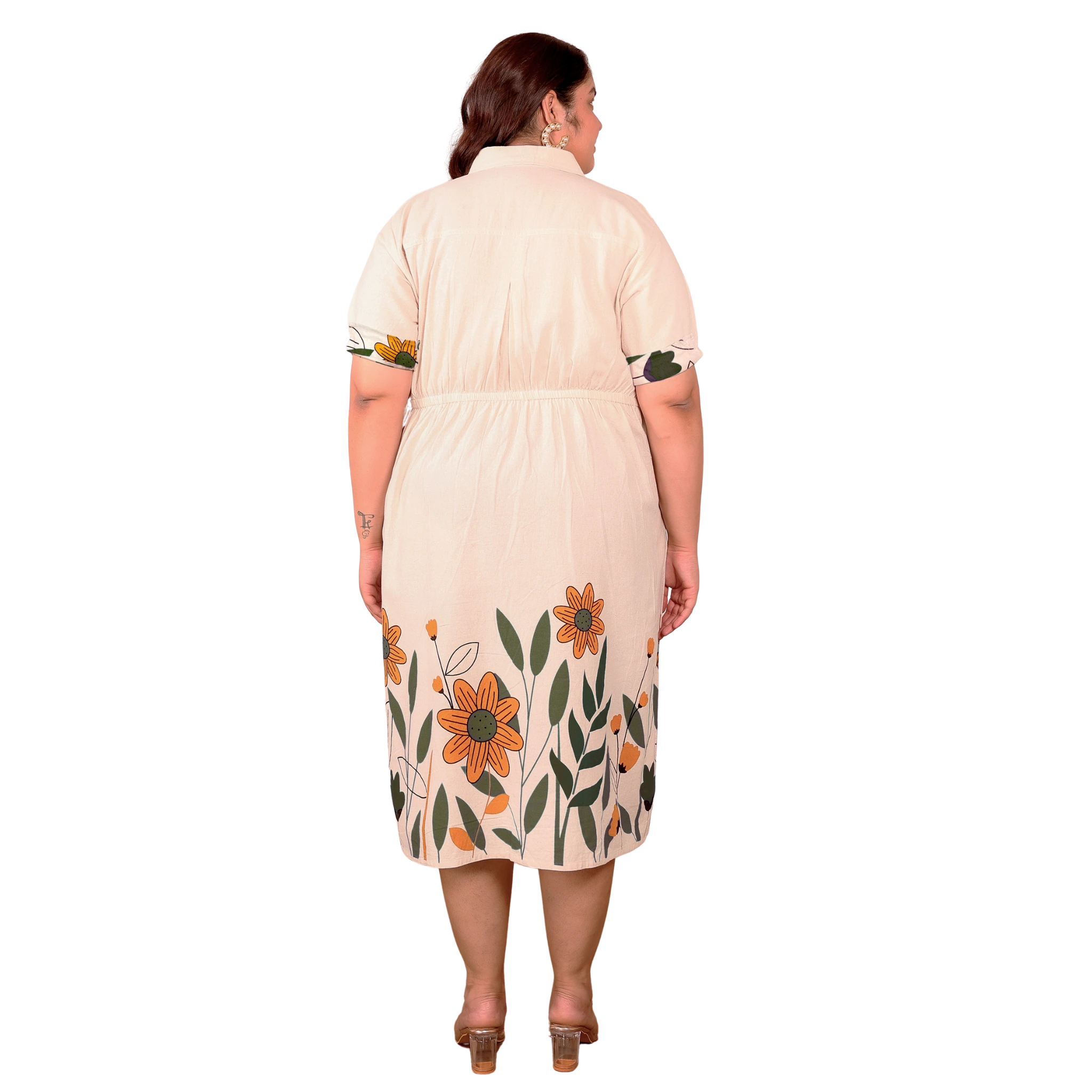 OffWhite Green Floral Cotton Midi Dress