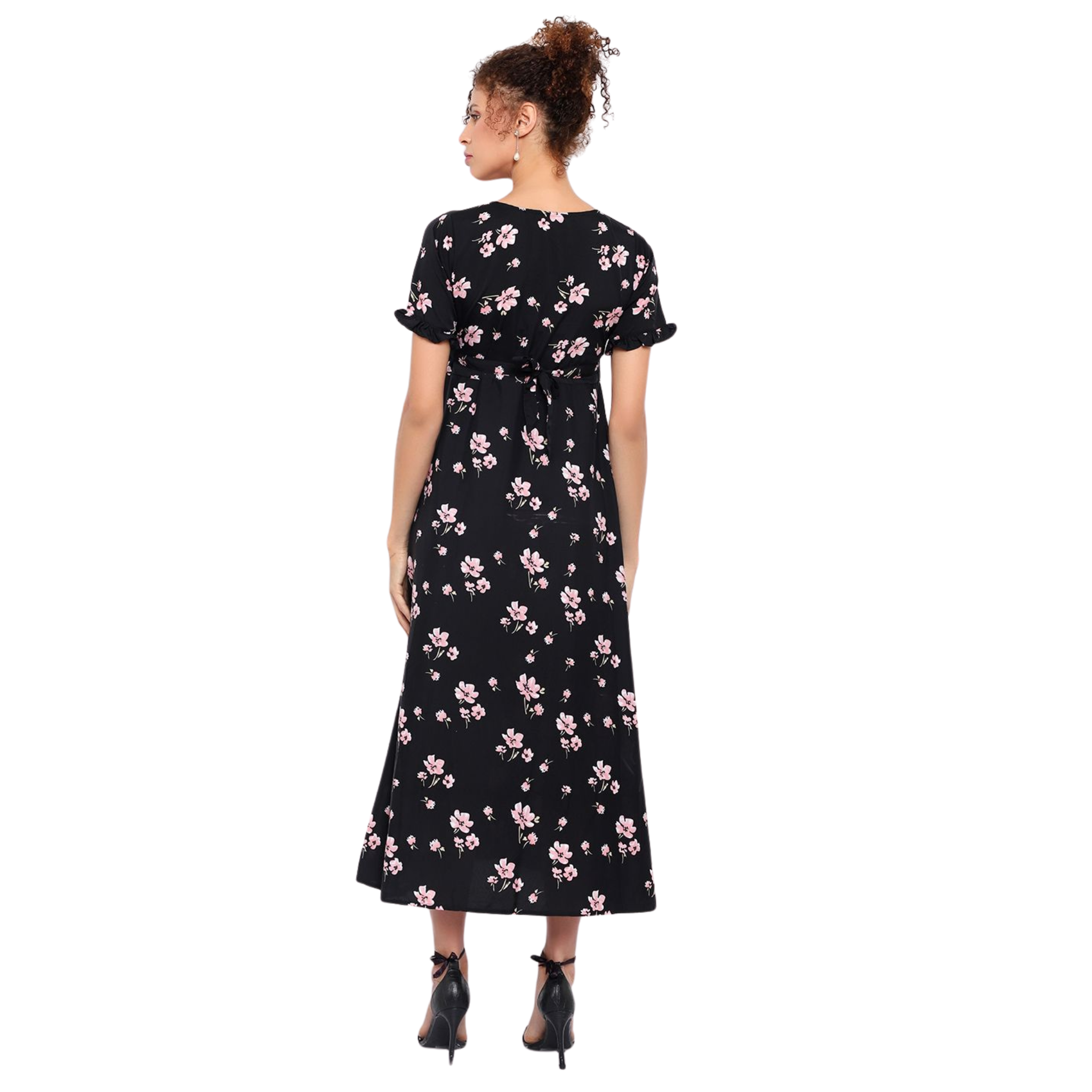 Black and Pink Floral Print Dress