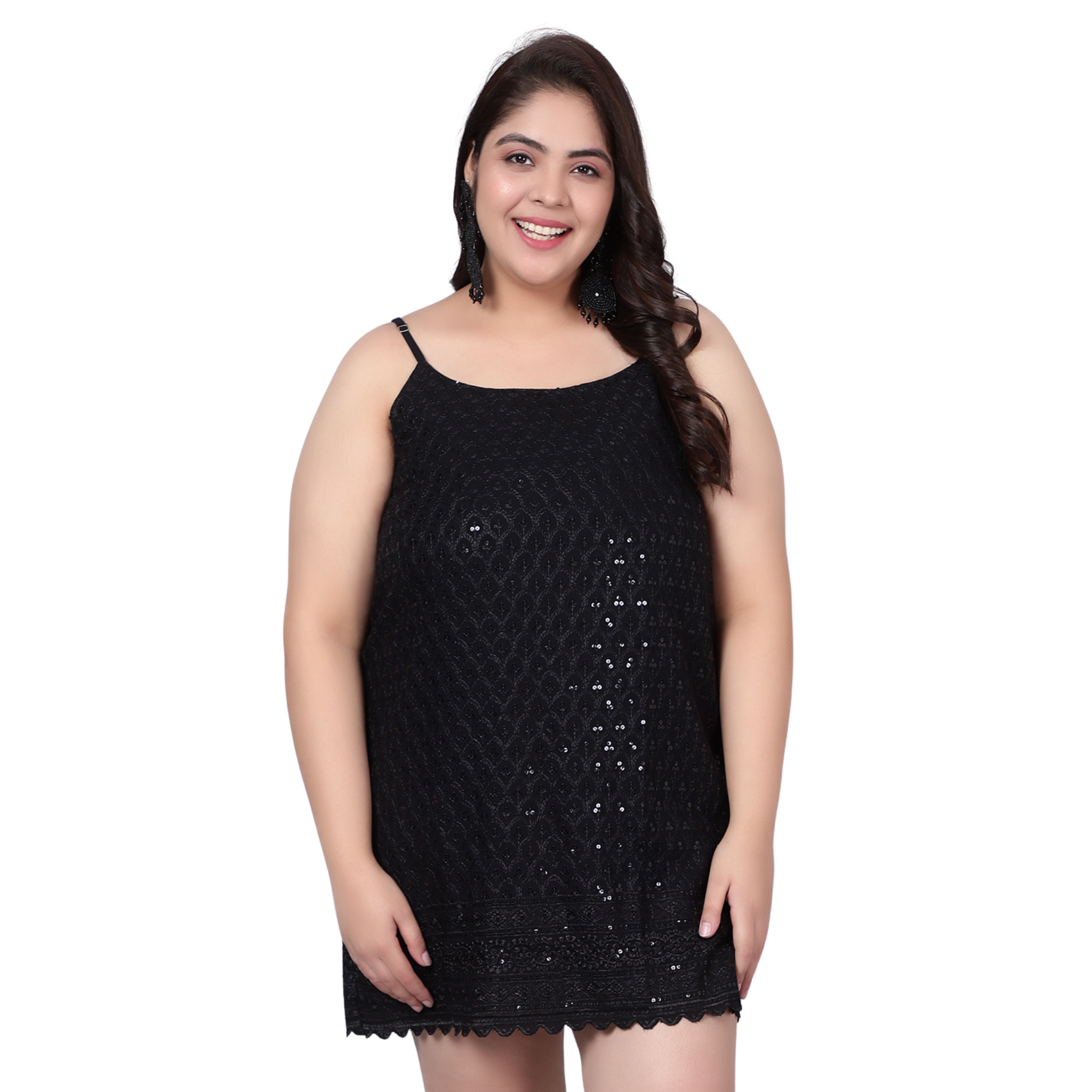 Black Sequinned Strap Plus Size Dress