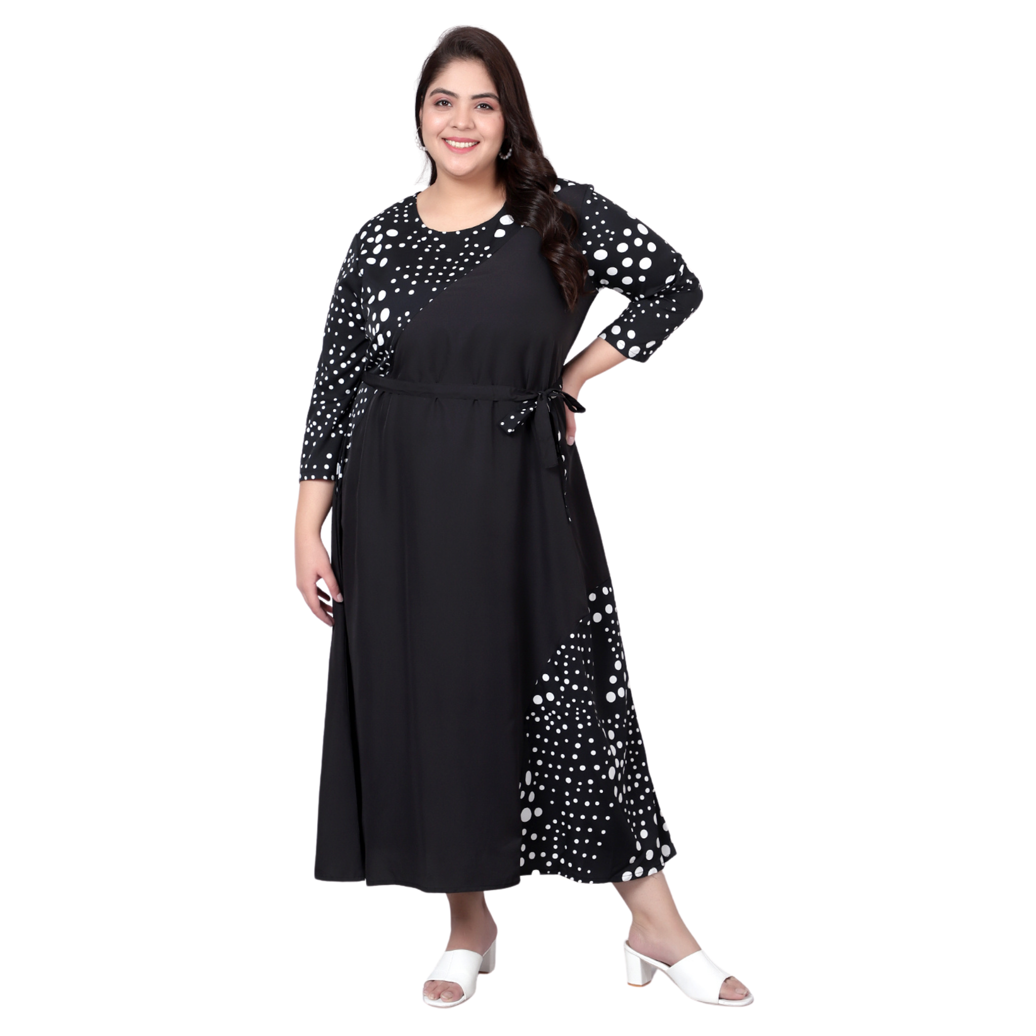 Black & White Polka Dot Print Plus Size Dress