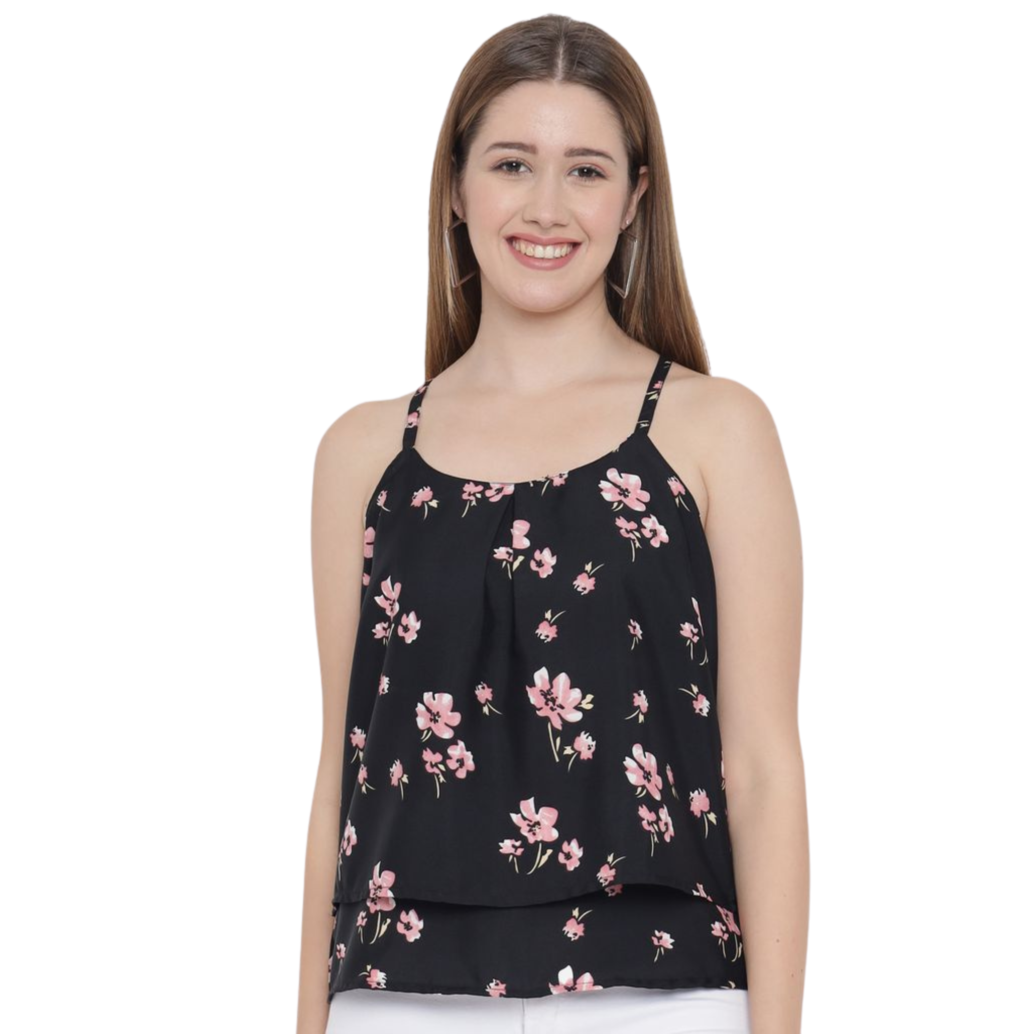 Black Floral Strap Top