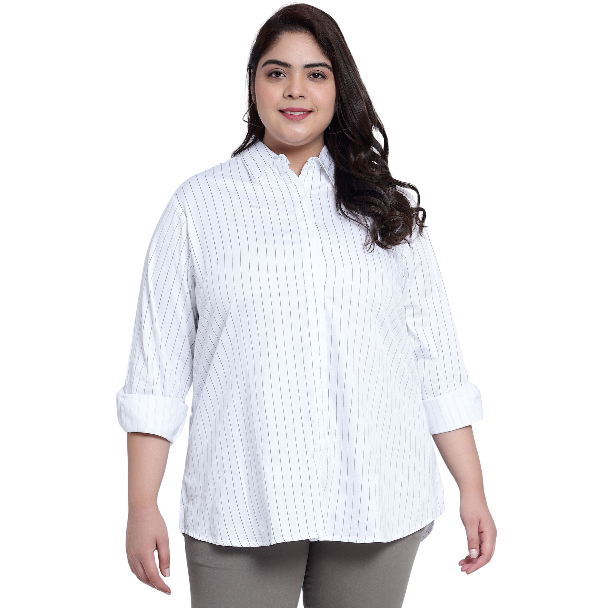 White Stripe Formal Plus Size Shirt