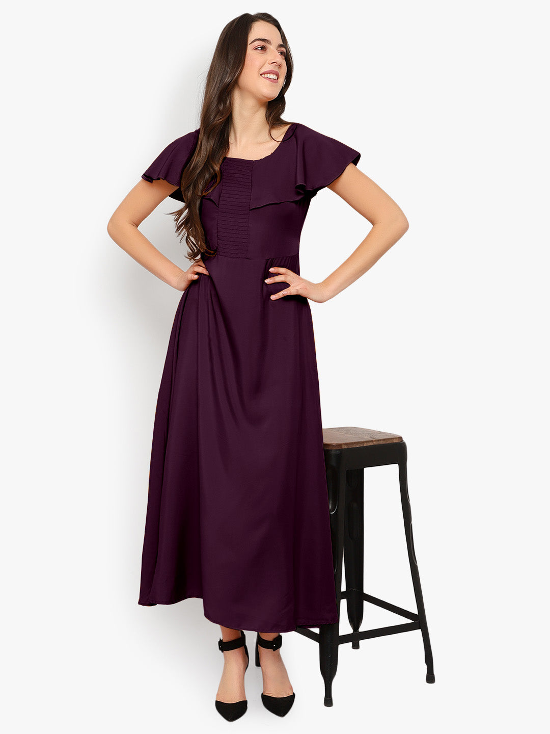 Purple Solid Maxi Dress