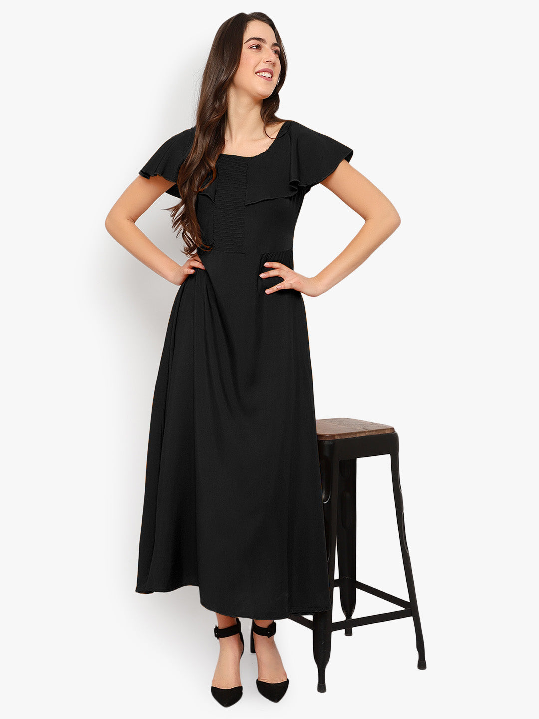 Black Solid Maxi Dress