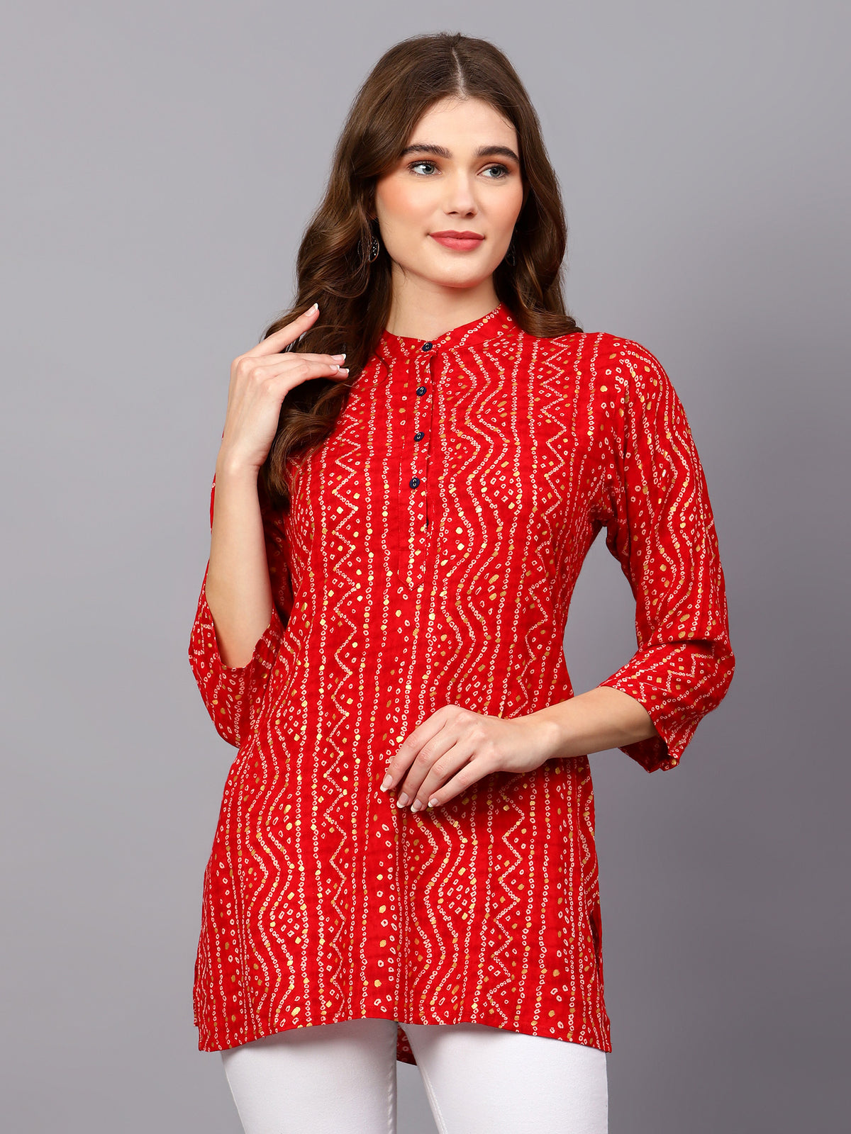 Red Bandhani Print Tunic