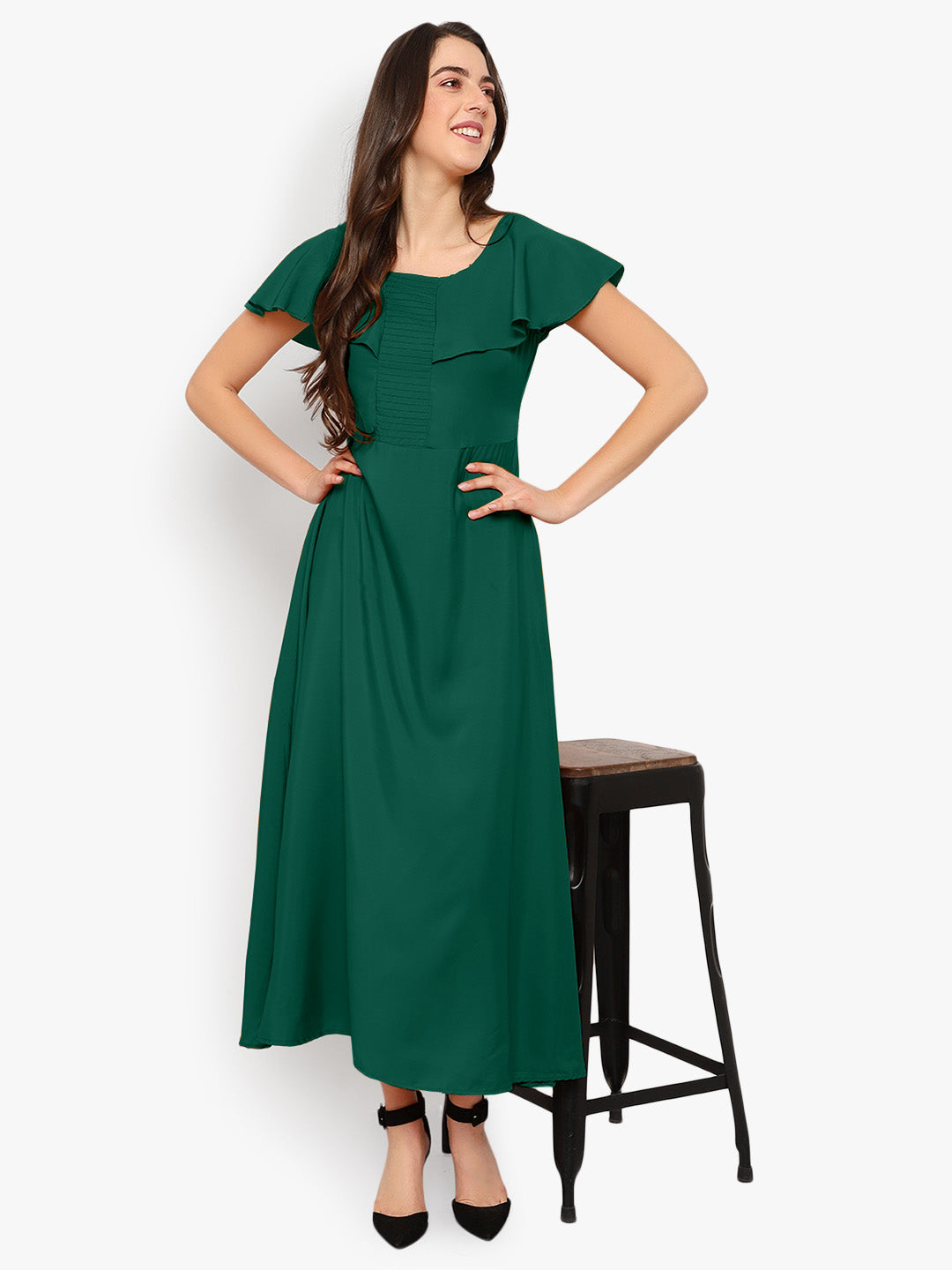 Green Solid Maxi Dress