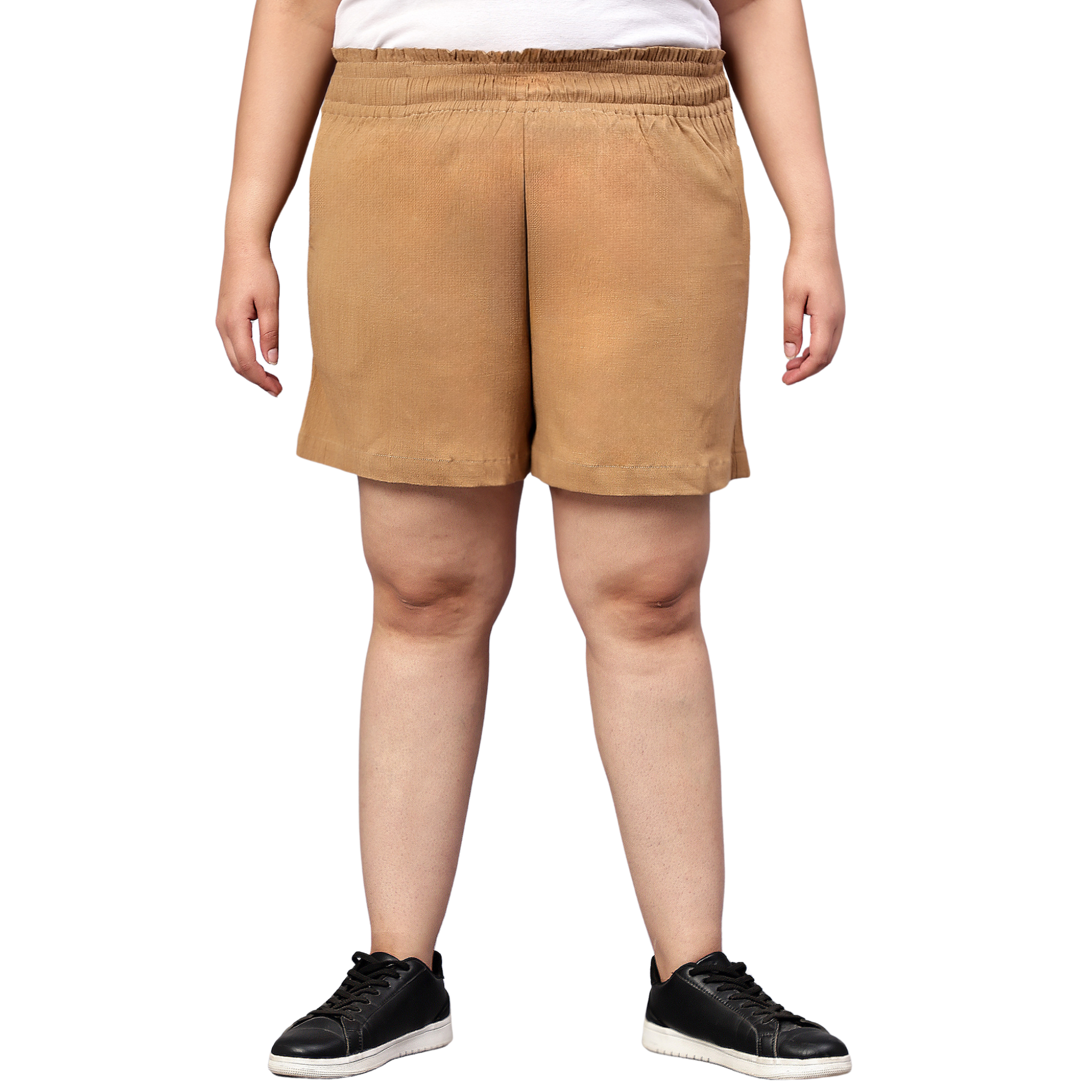 Beige Cotton Plus Size Shorts