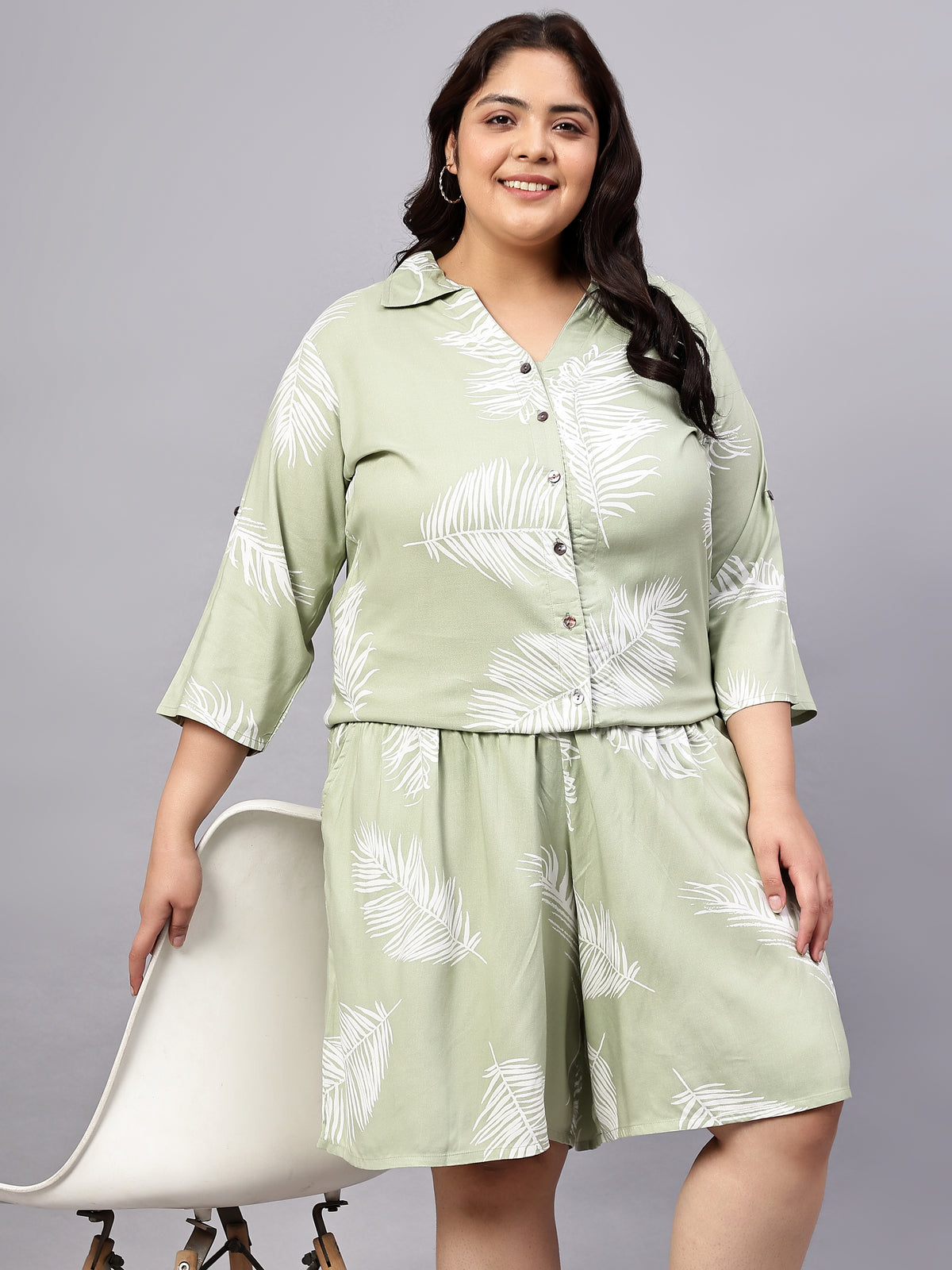 Green Leaf Shirt And Short Set