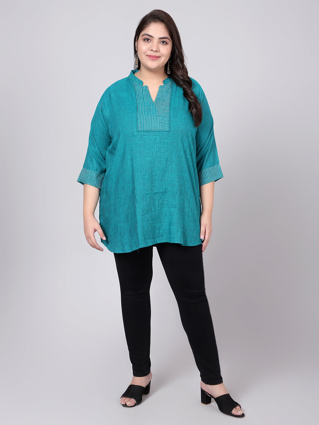 Turquoise Embroidered Plus Size Tunic