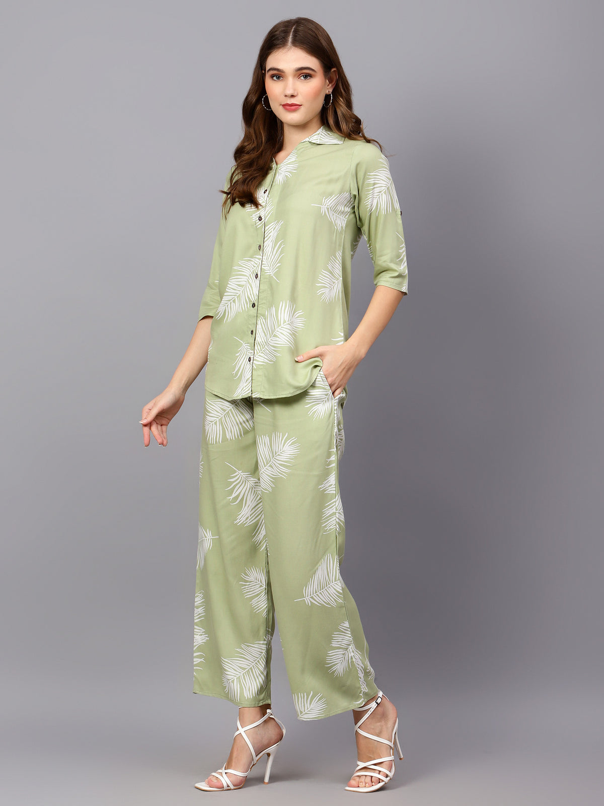 Green Leaf Print Co-Ord Set