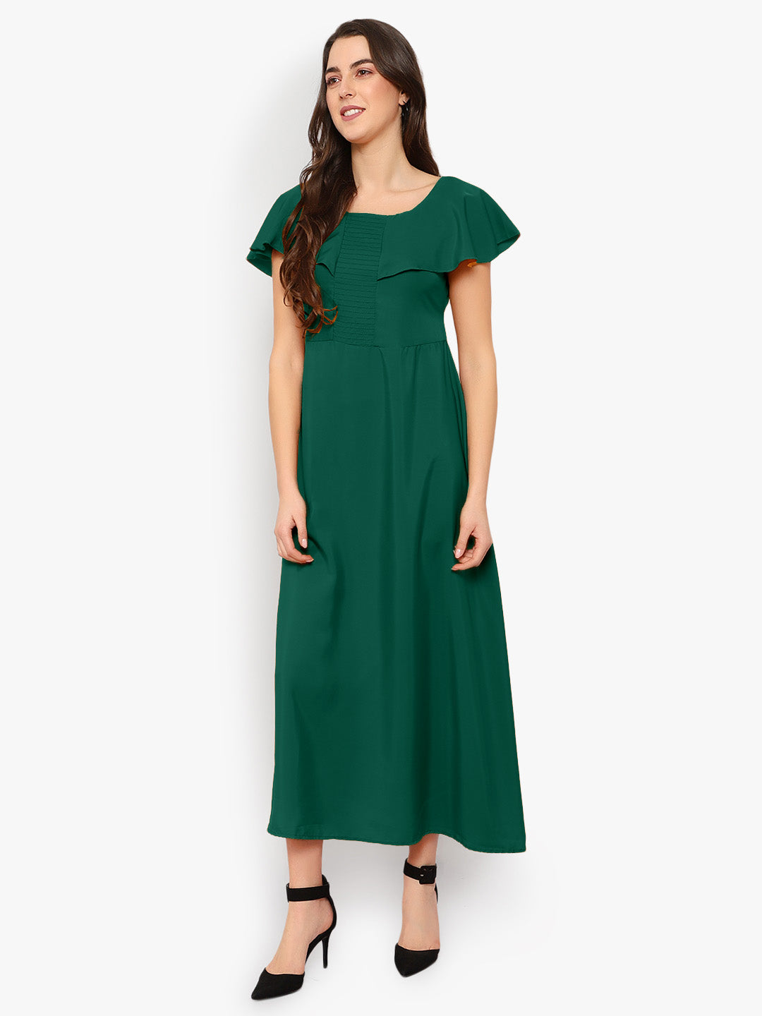 Green Solid Maxi Dress
