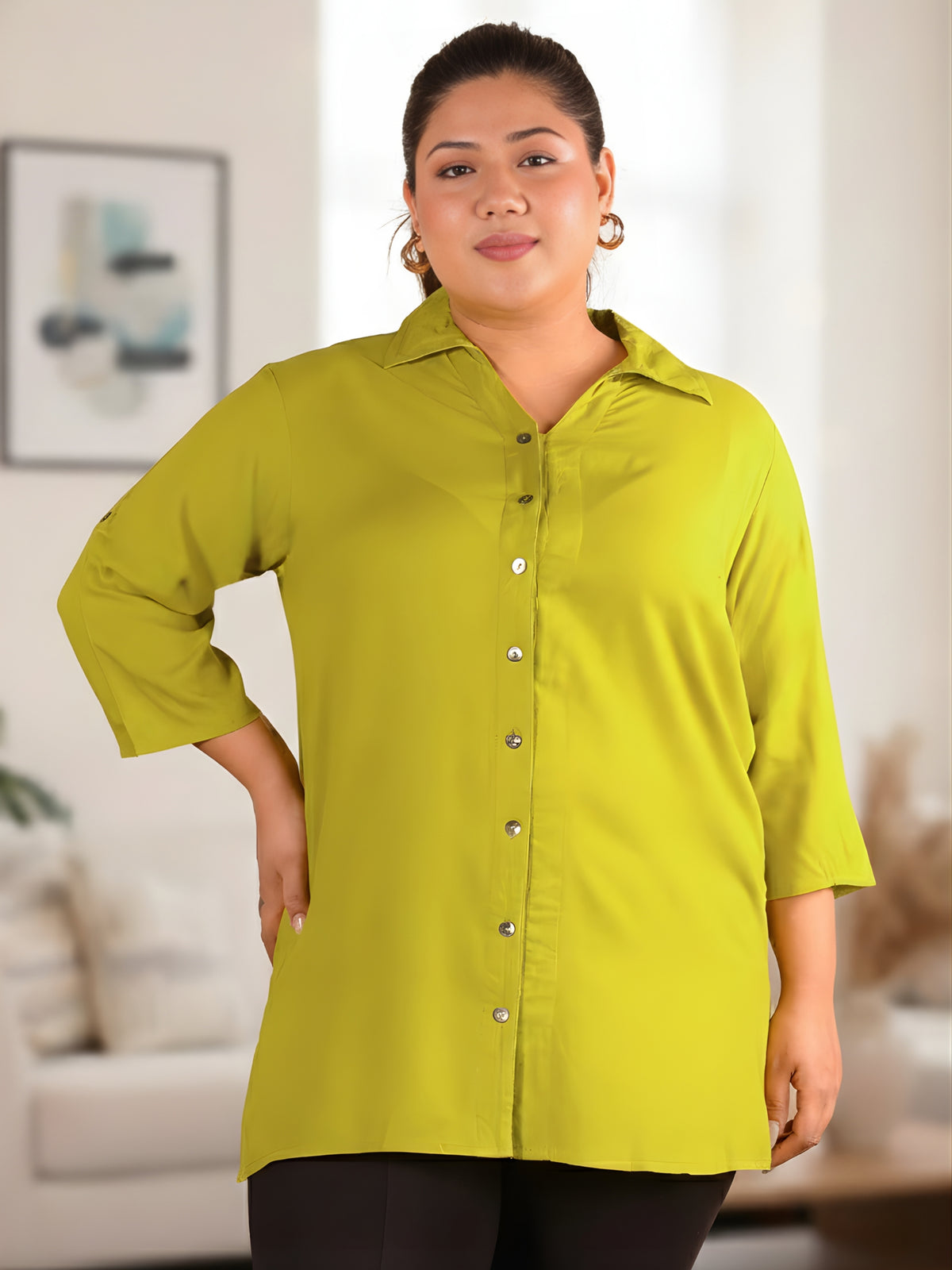 Light Green Longline Plus Size Shirt