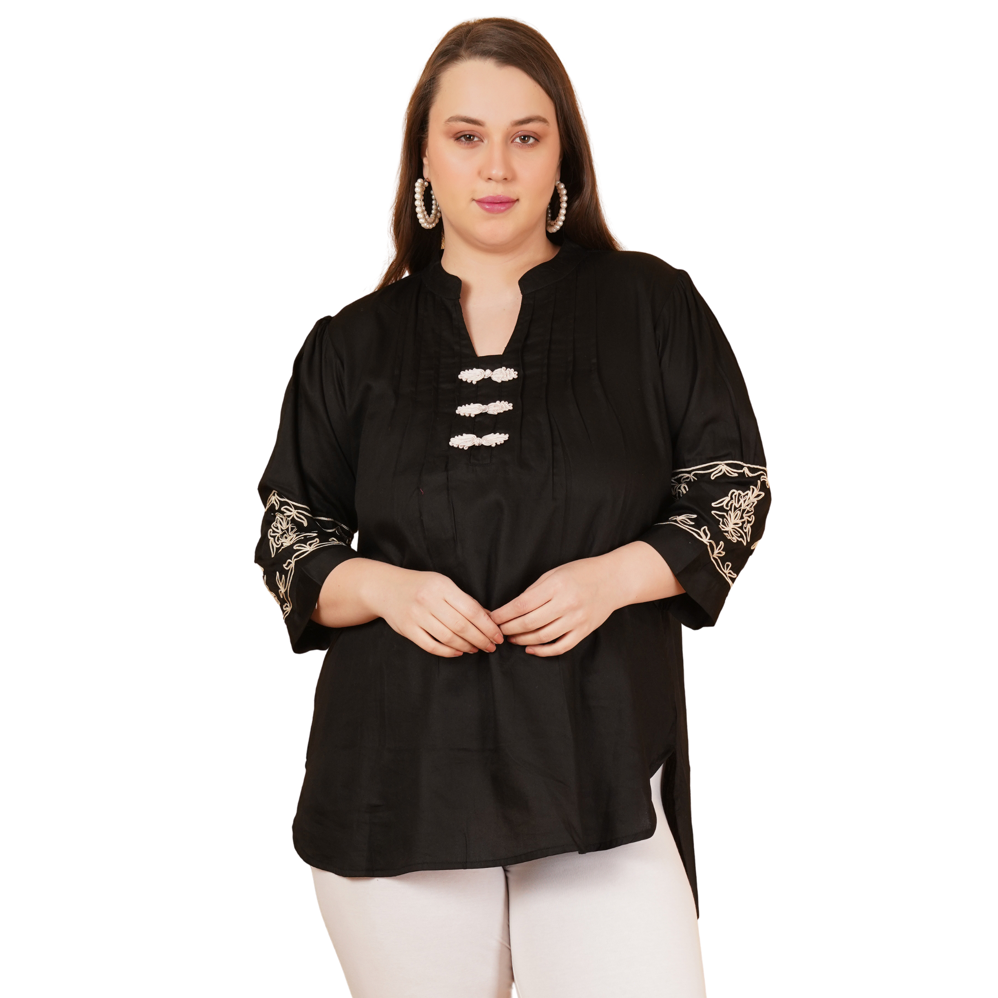 Black Cotton Embroidered Tunic