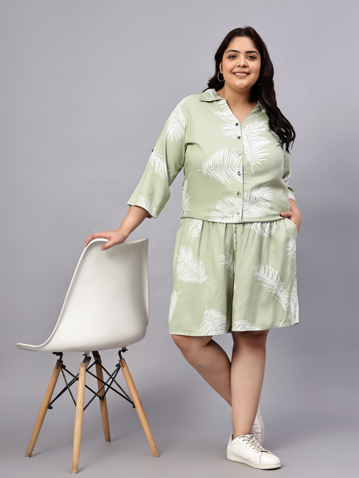 Green Leaf Shirt And Short Set