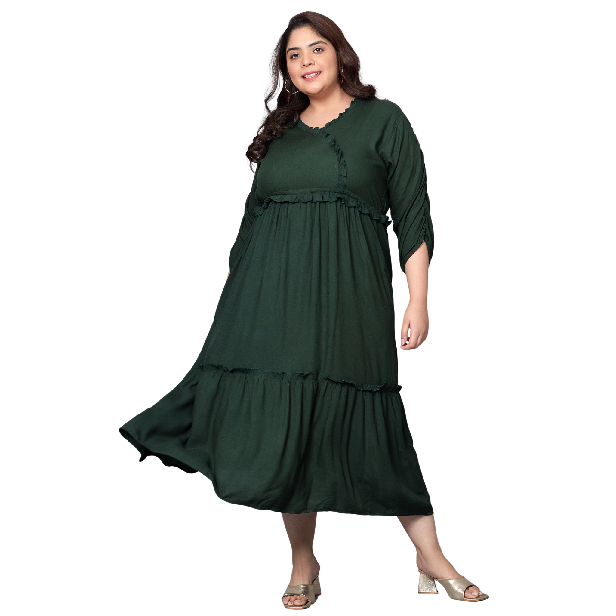 Dark Green Solid Tier Plus Size Dress