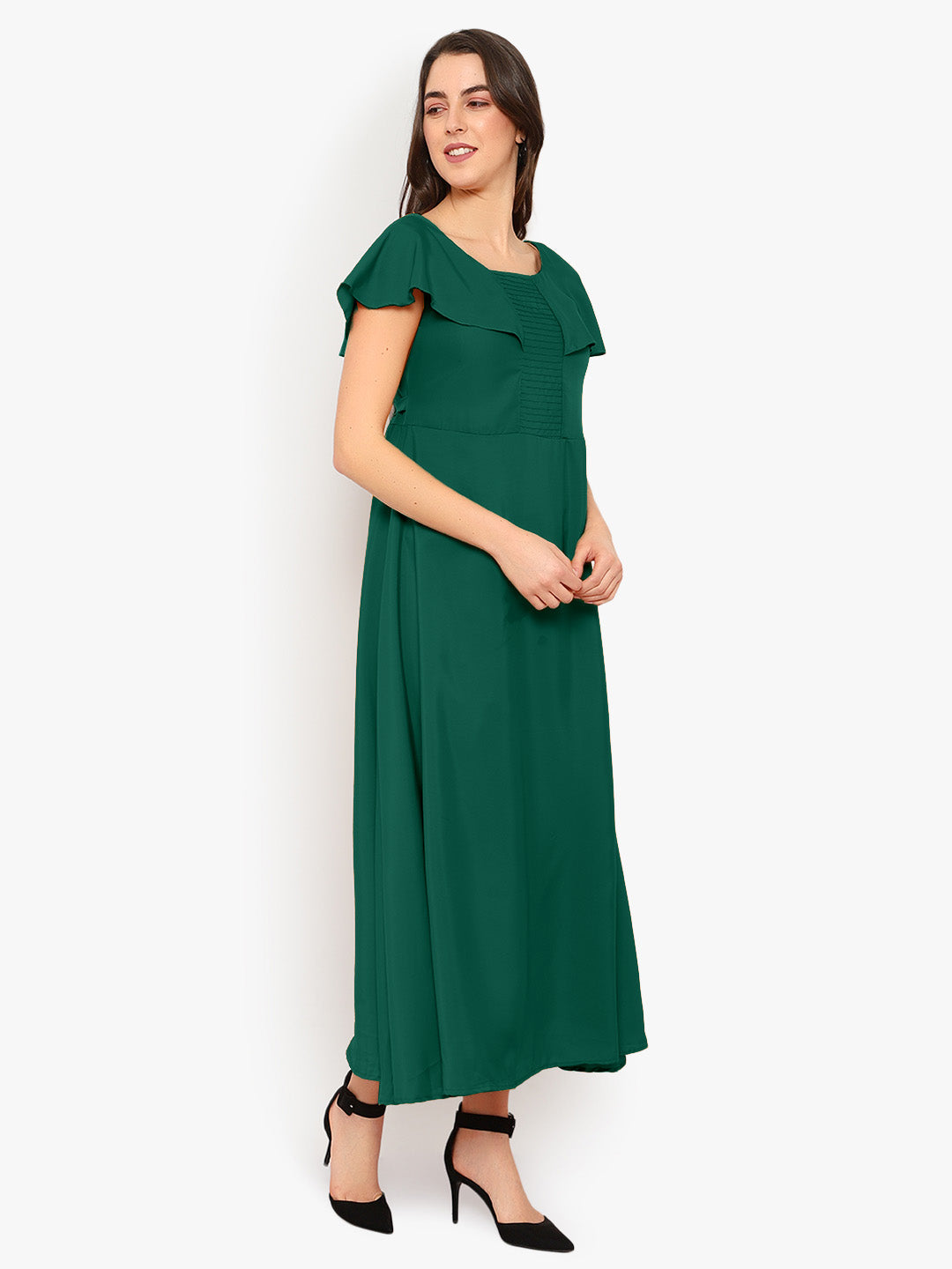 Green Solid Maxi Dress
