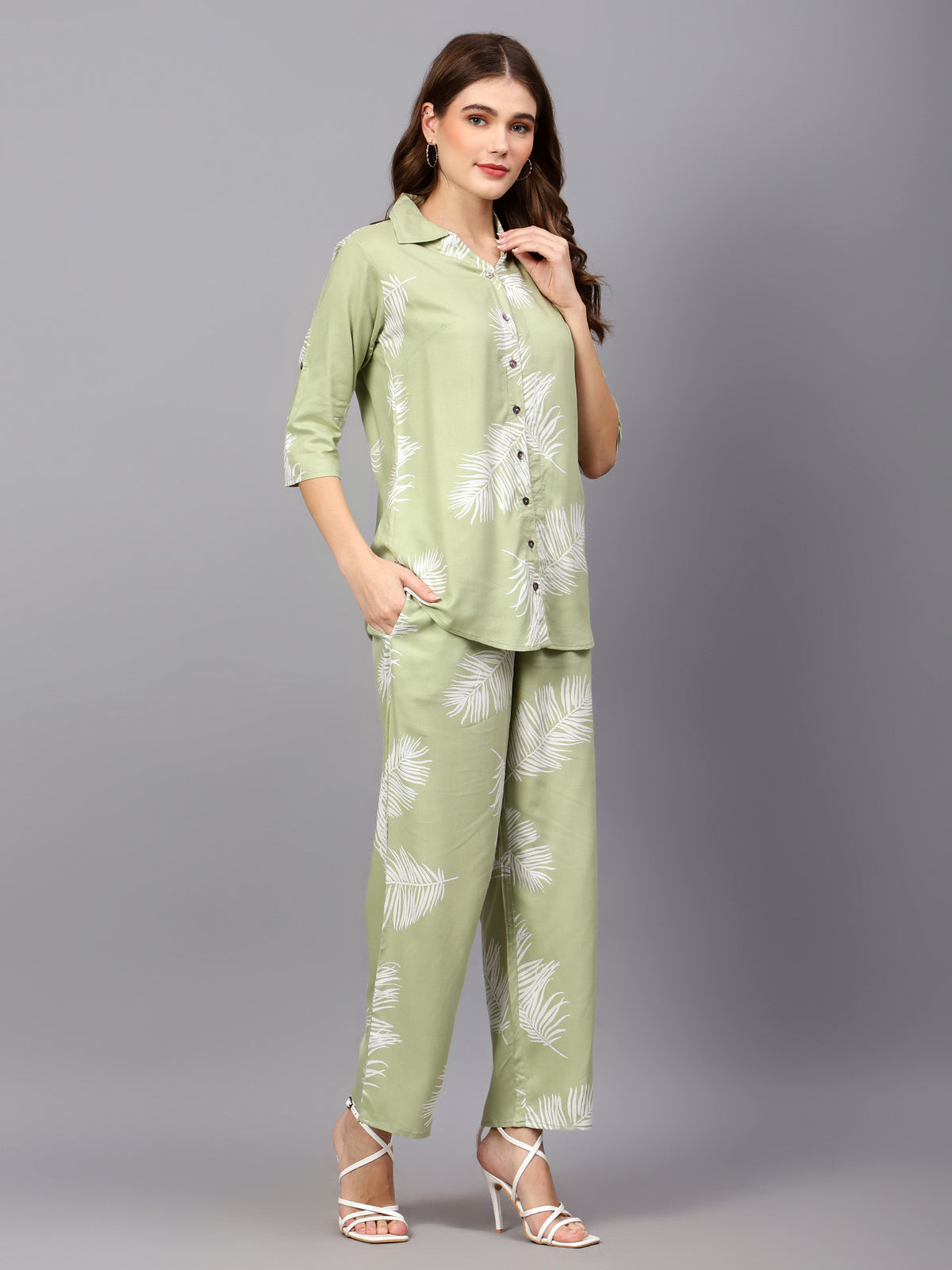 Green Leaf Print Co-Ord Set