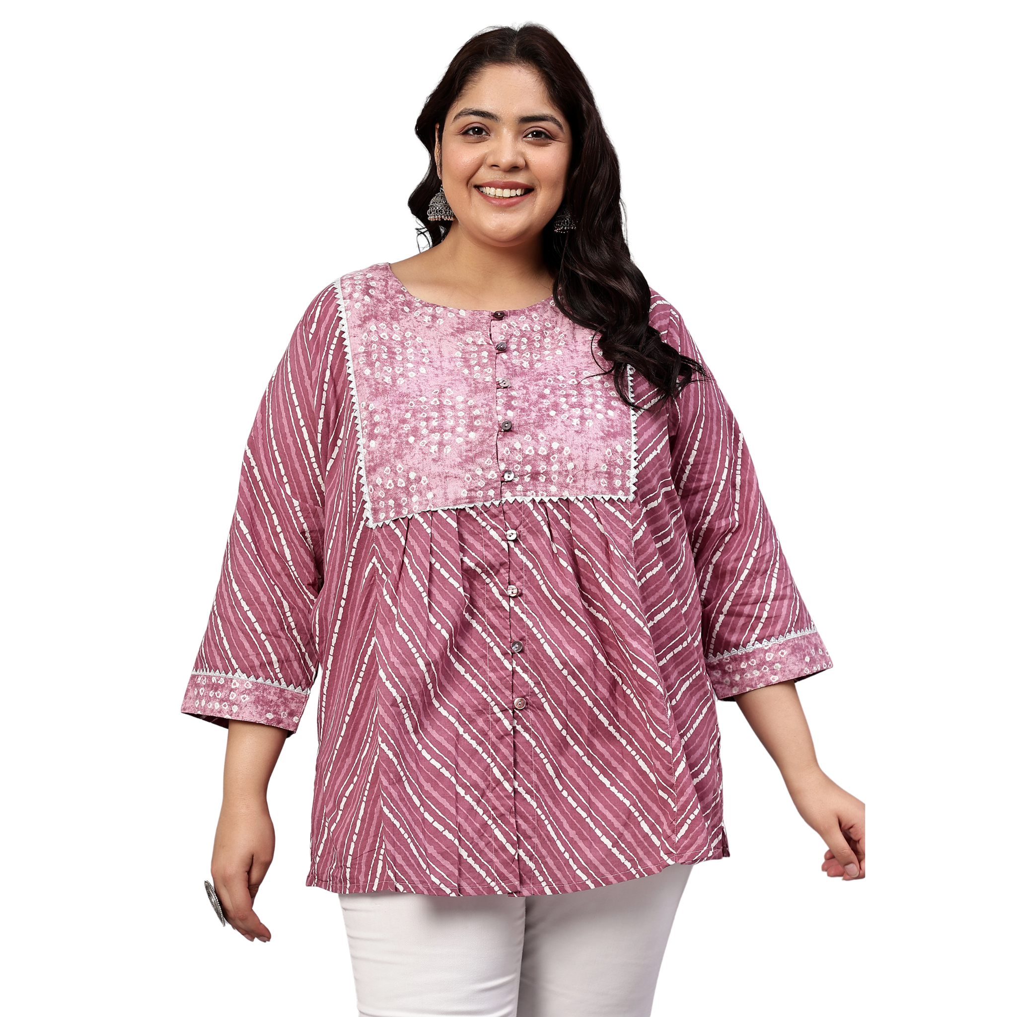 Pink Stripe Print Plus Size Tunic