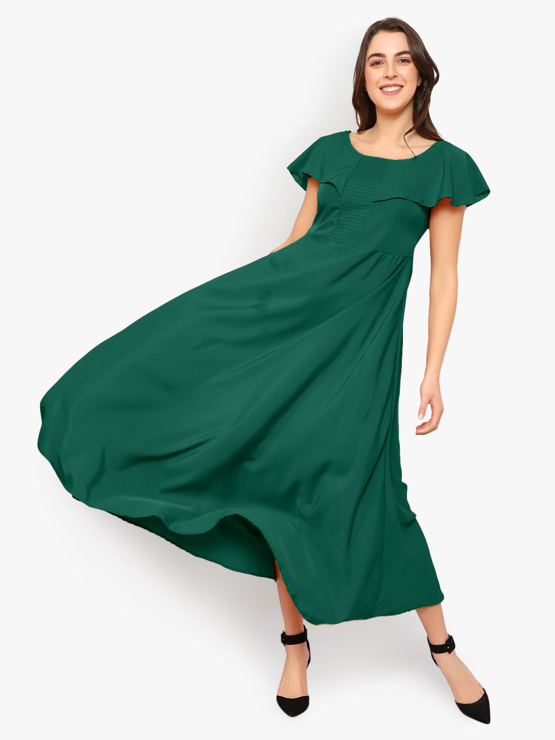 Green Solid Maxi Dress