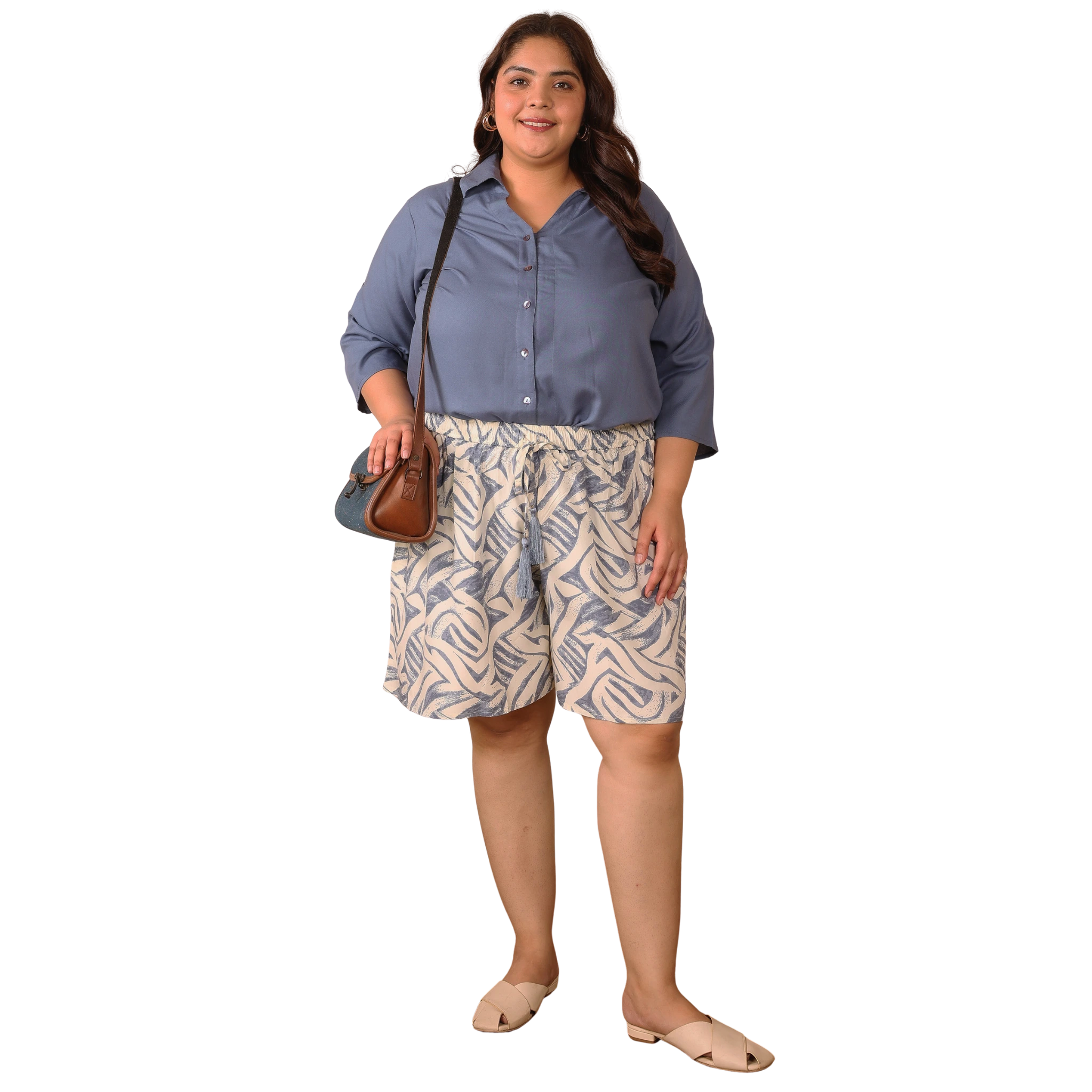 Grey Solid Shirt and Printed Shorts Set