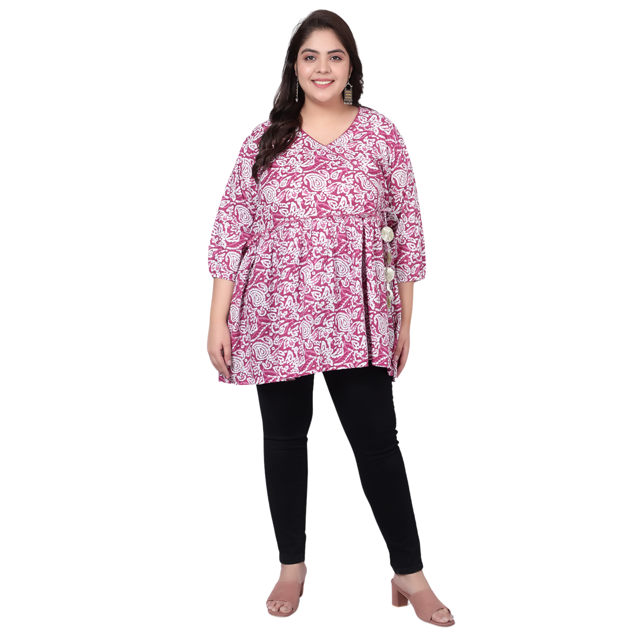 Pink Hand Block Print Plus Size Tunic