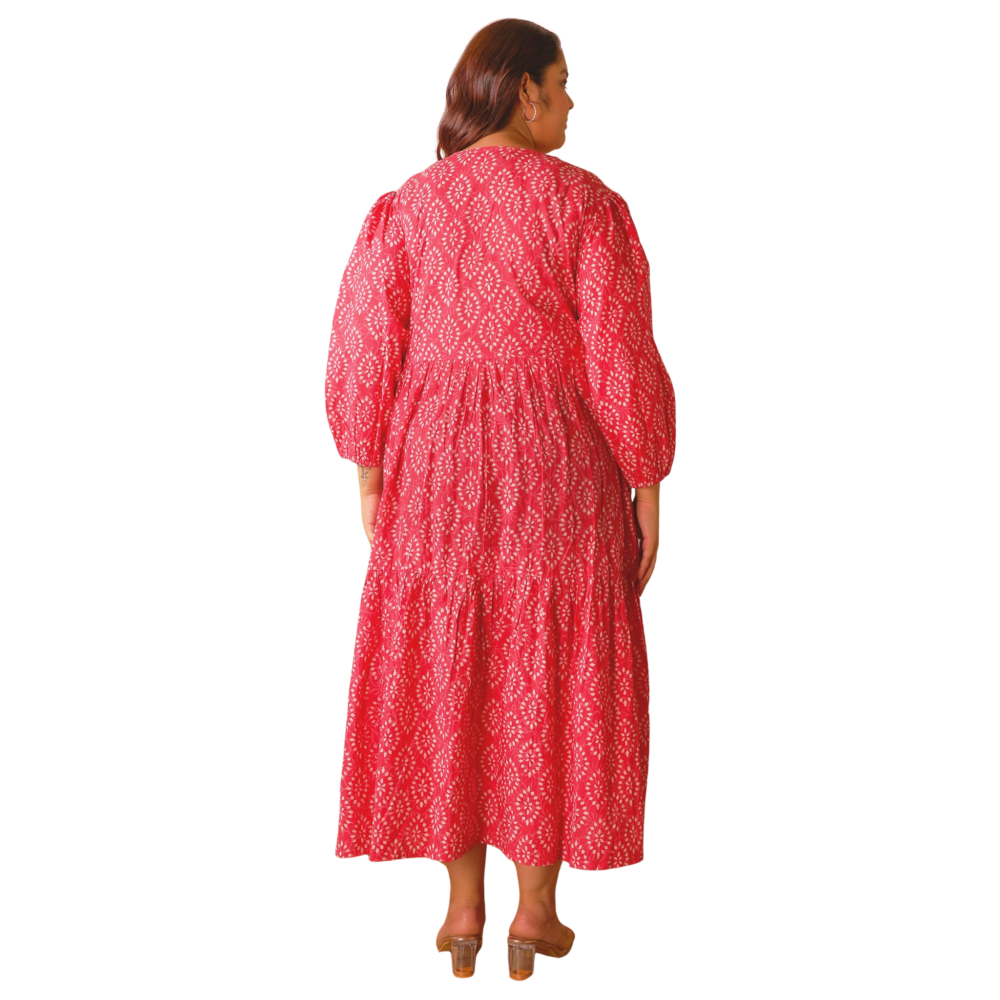 Pink Cotton Print Plus Size Dress