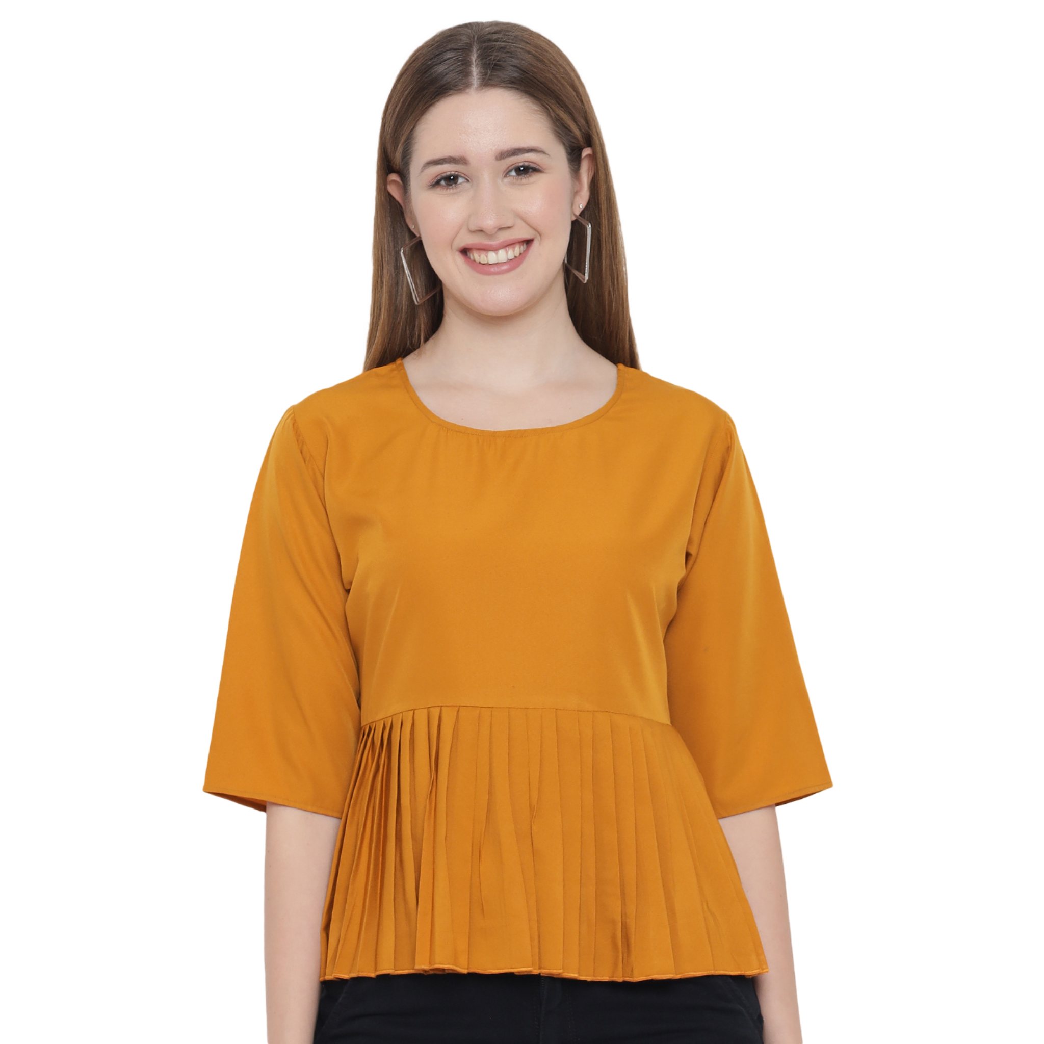 Mustard Solid Waist Pleated Top