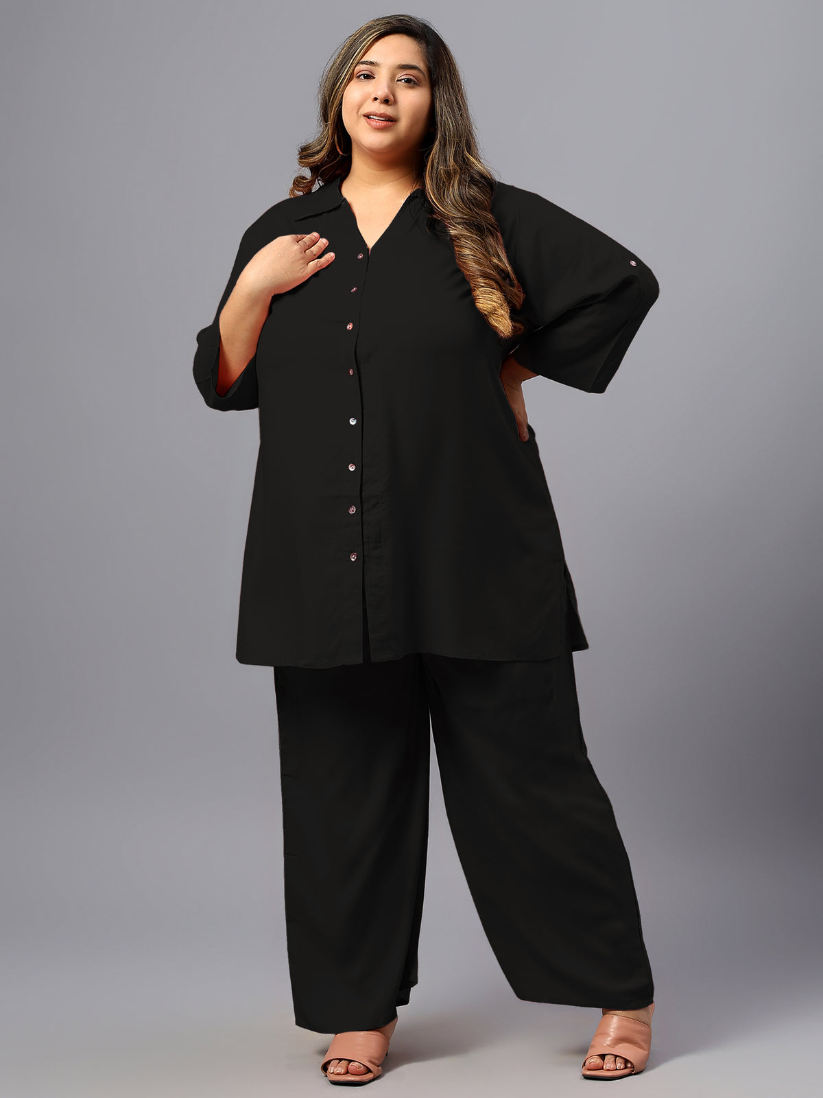 Black Solid Plus Size Co-Ord Set