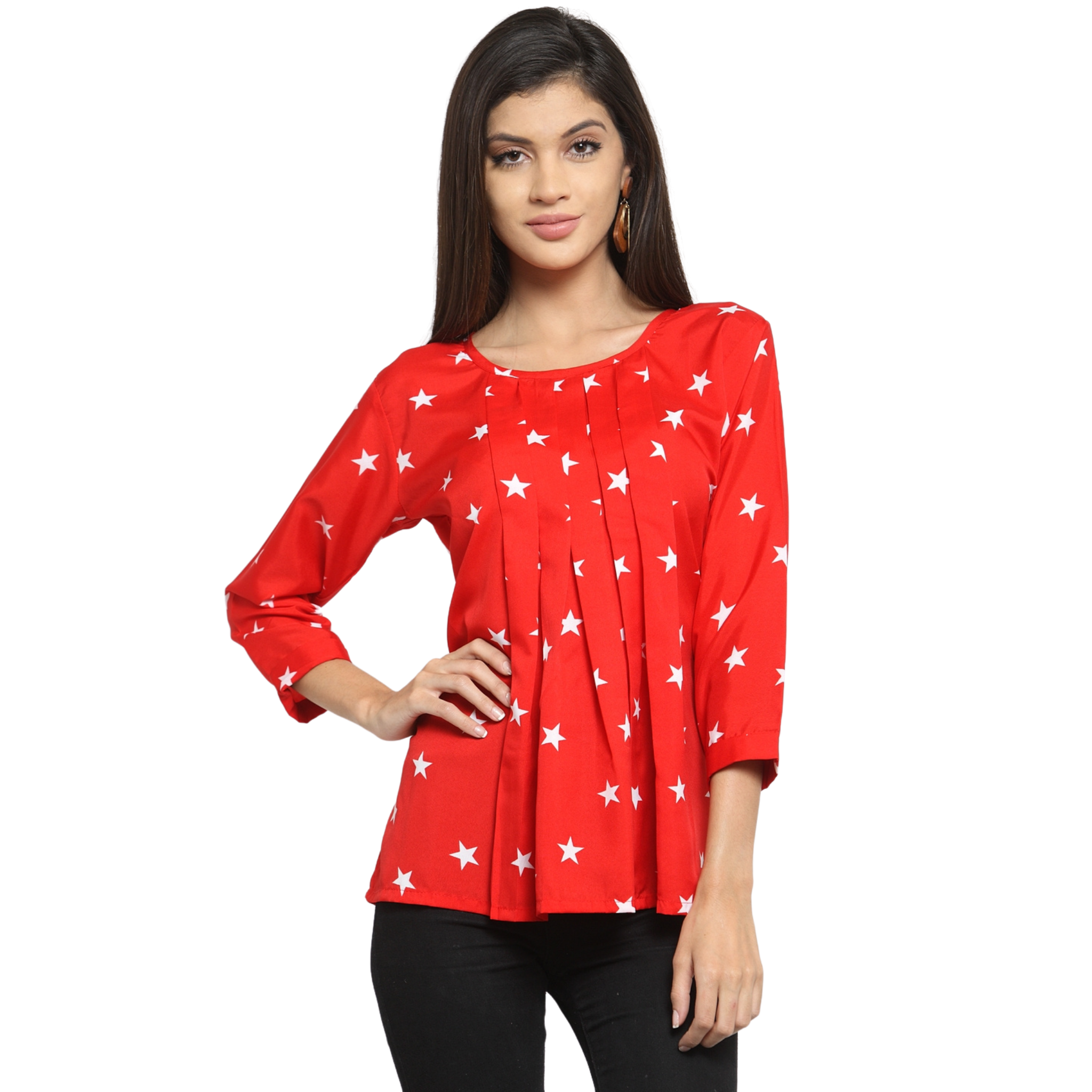 Red Star Print Top