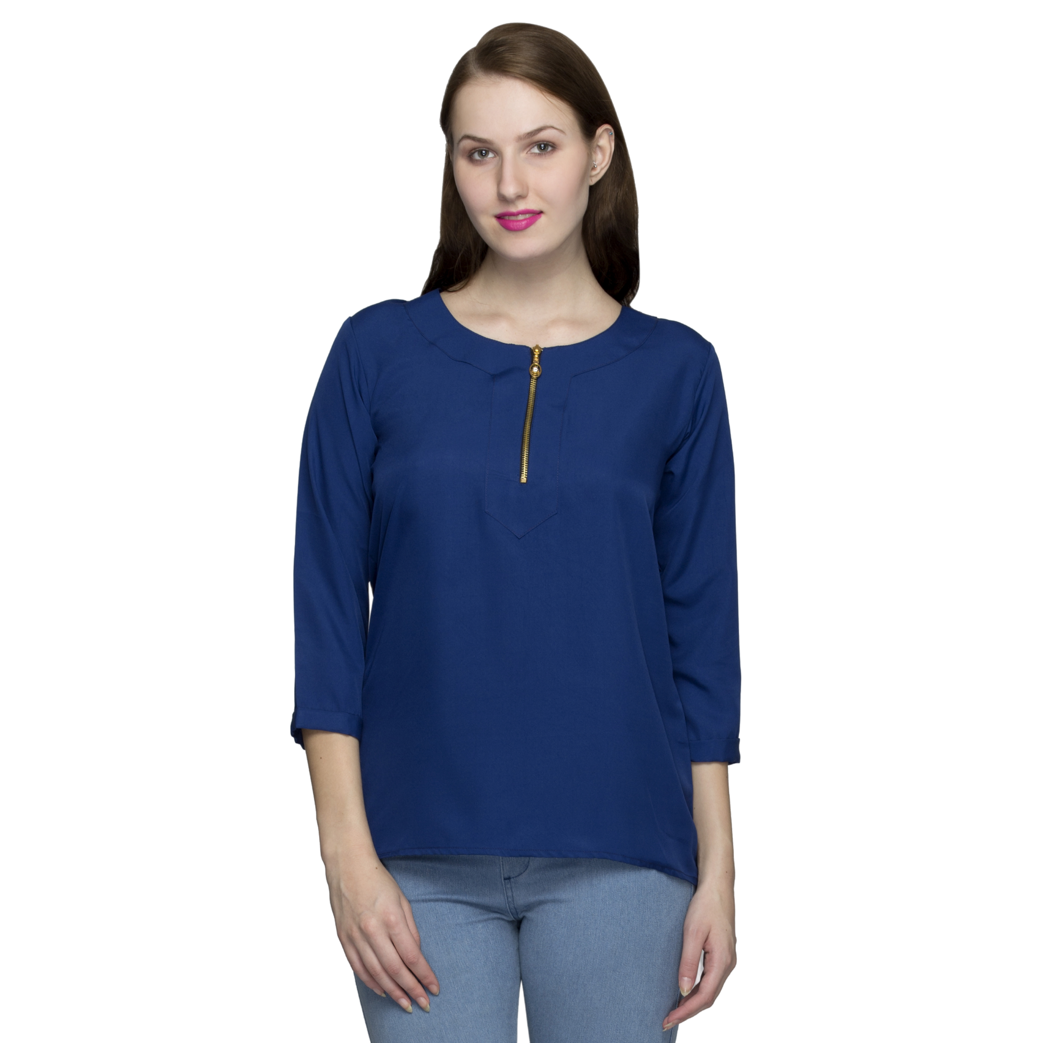 Blue Front Zipper Top