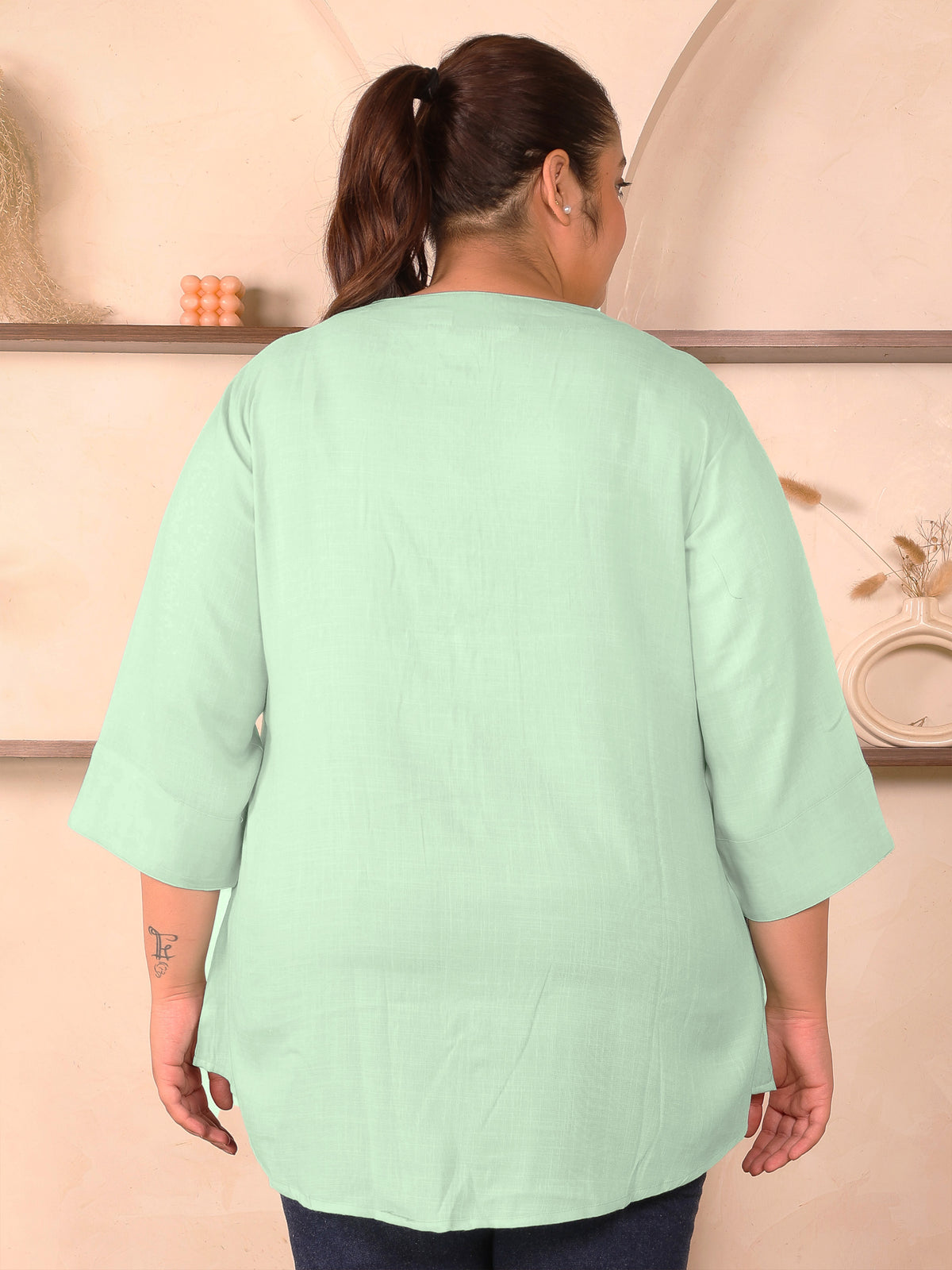 Green Cotton Linen Plus Size Tunic