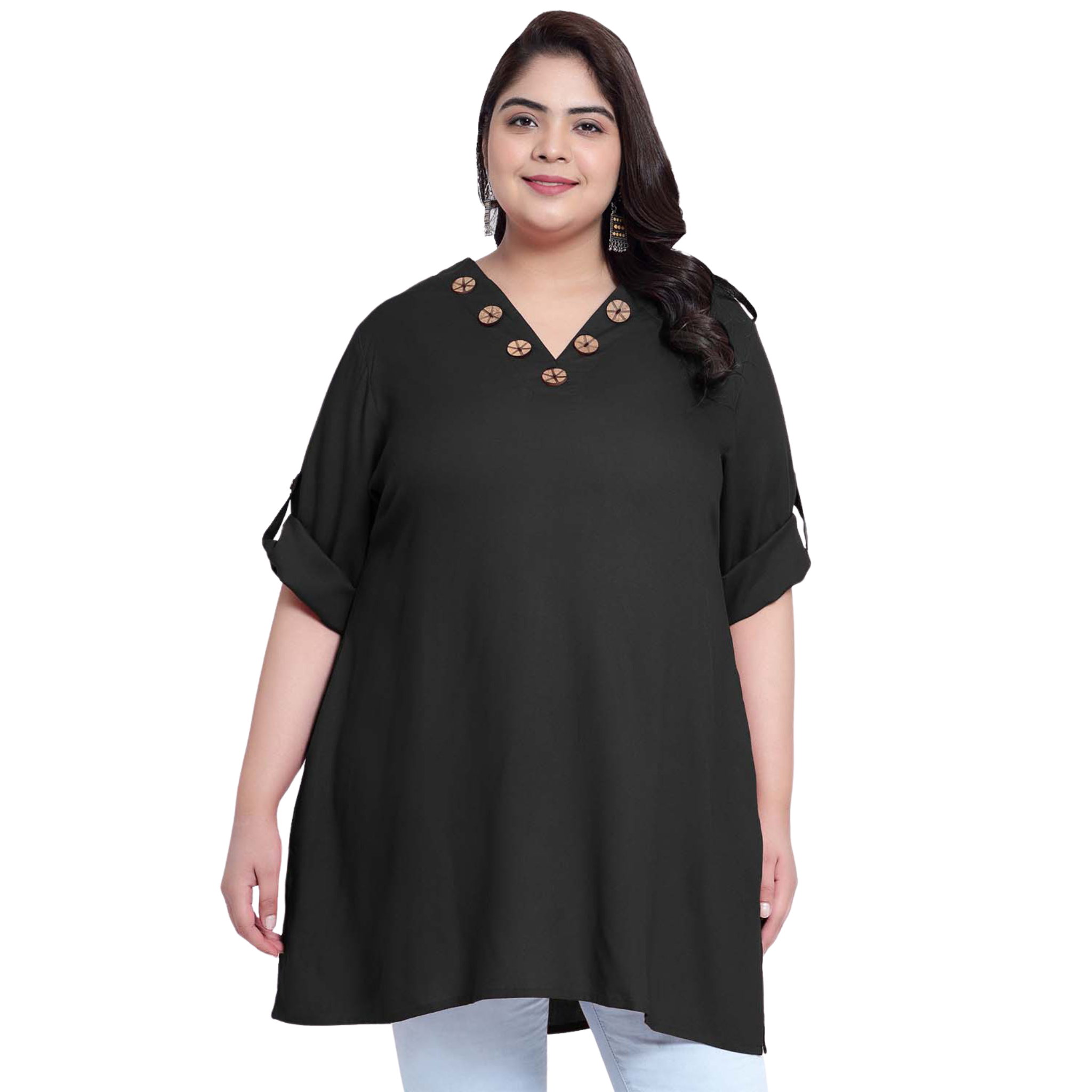 Black Collar Button Plus Size Tunic