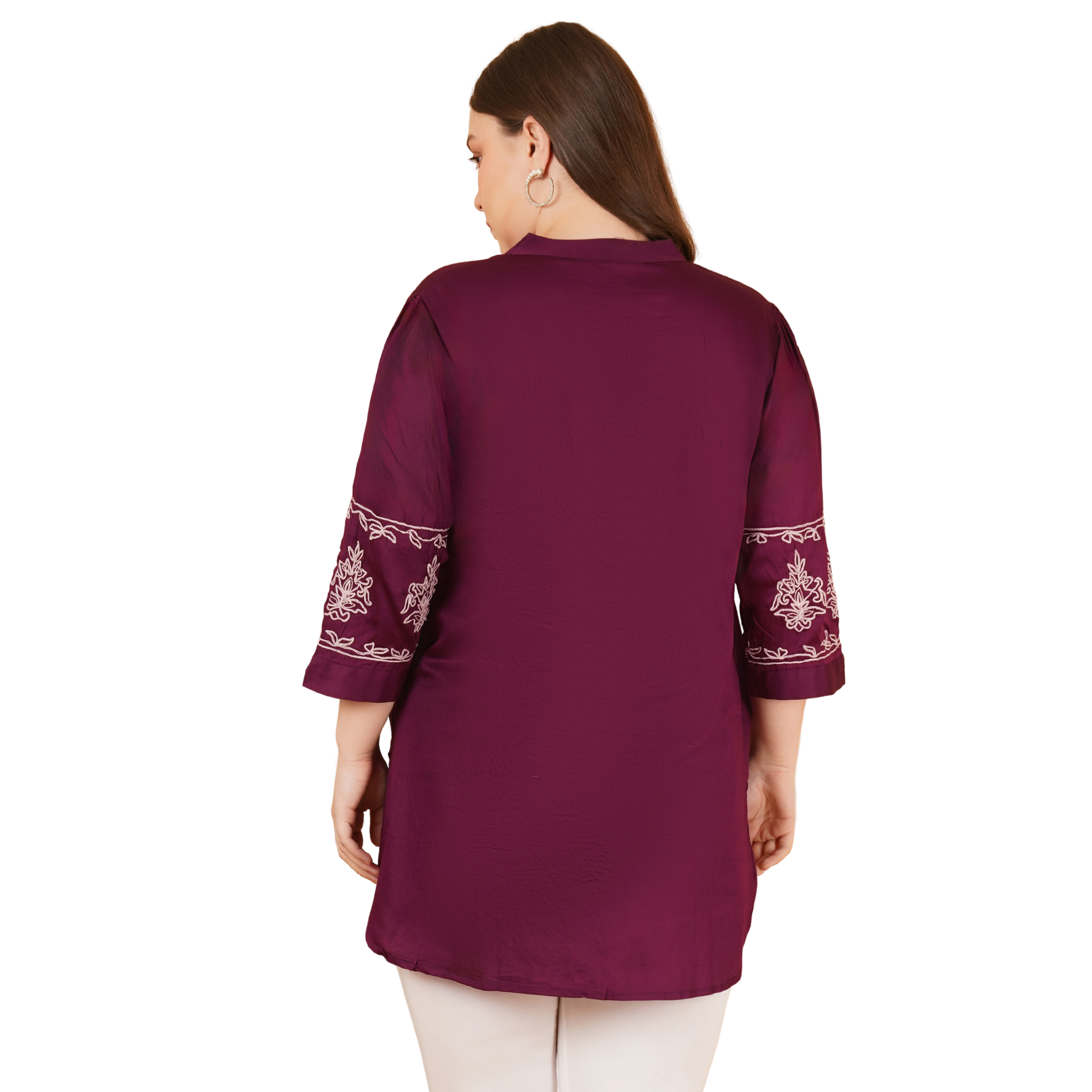 Burgundy Cotton Embroidered Tunic