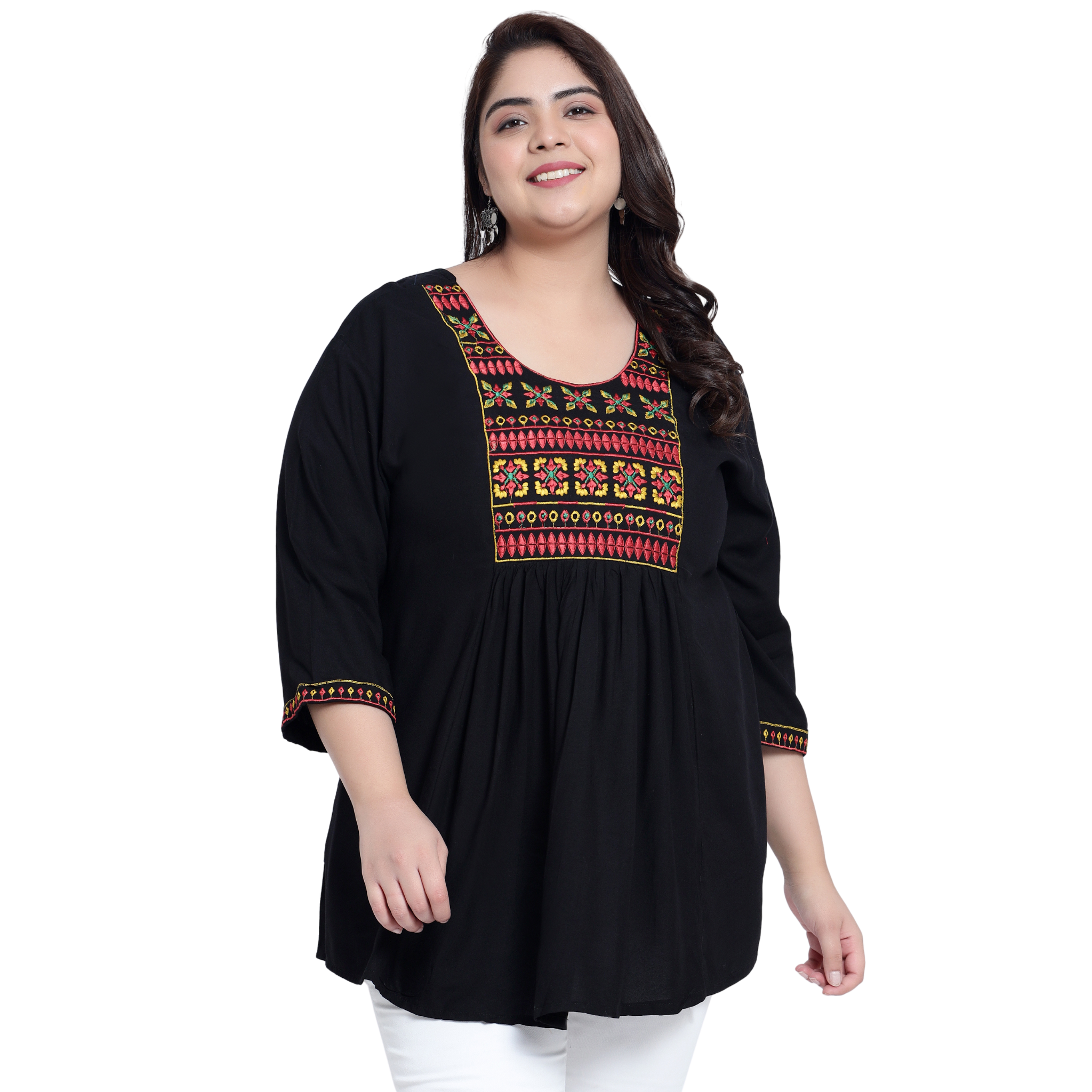 Black Embroidered Plus Size Tunic