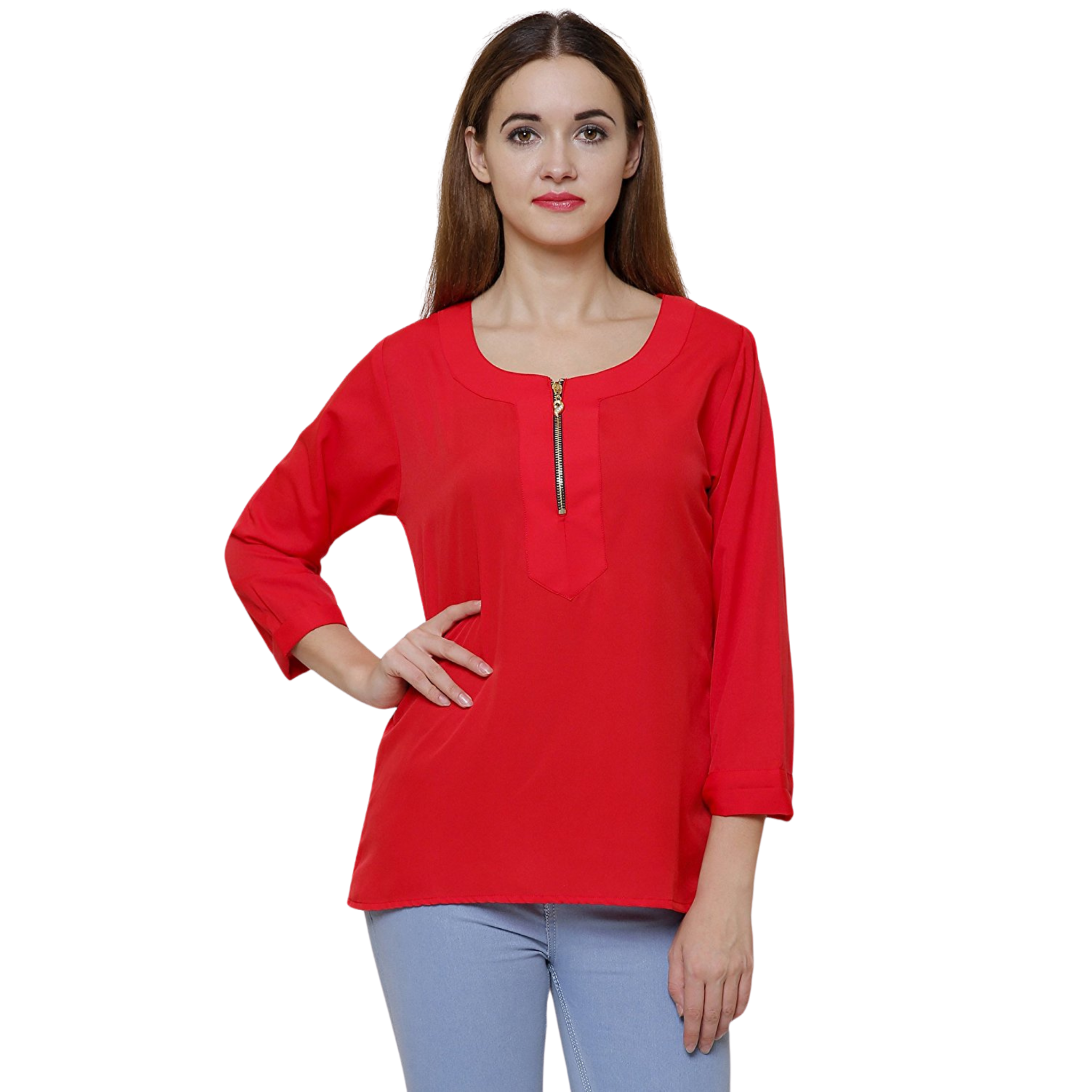 Red Front Zipper Top