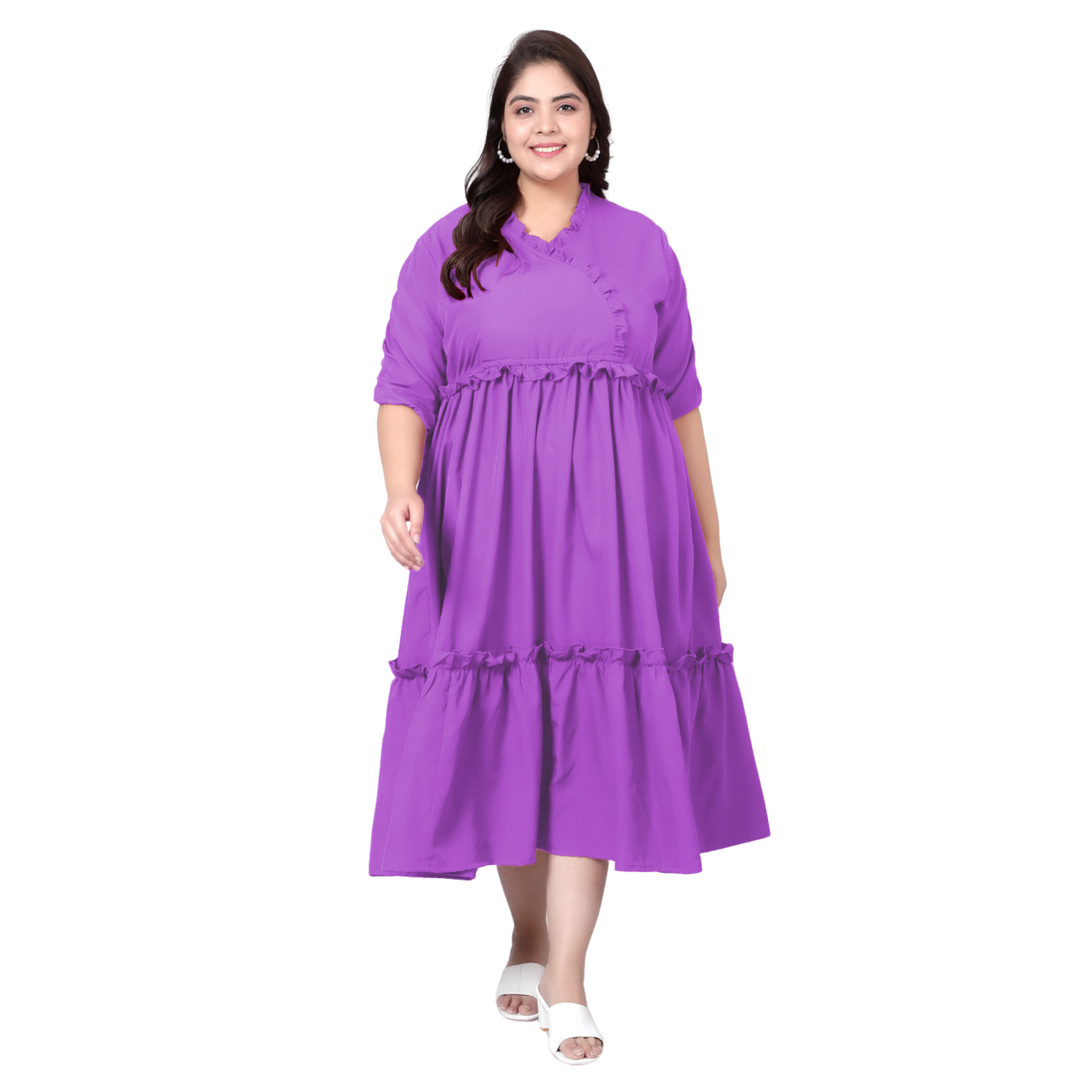 Lavender Solid Tier Plus Size Dress