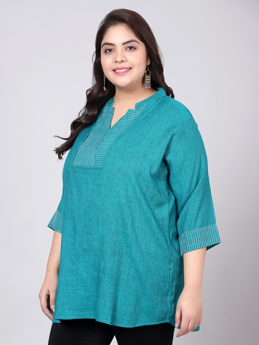 Turquoise Embroidered Plus Size Tunic