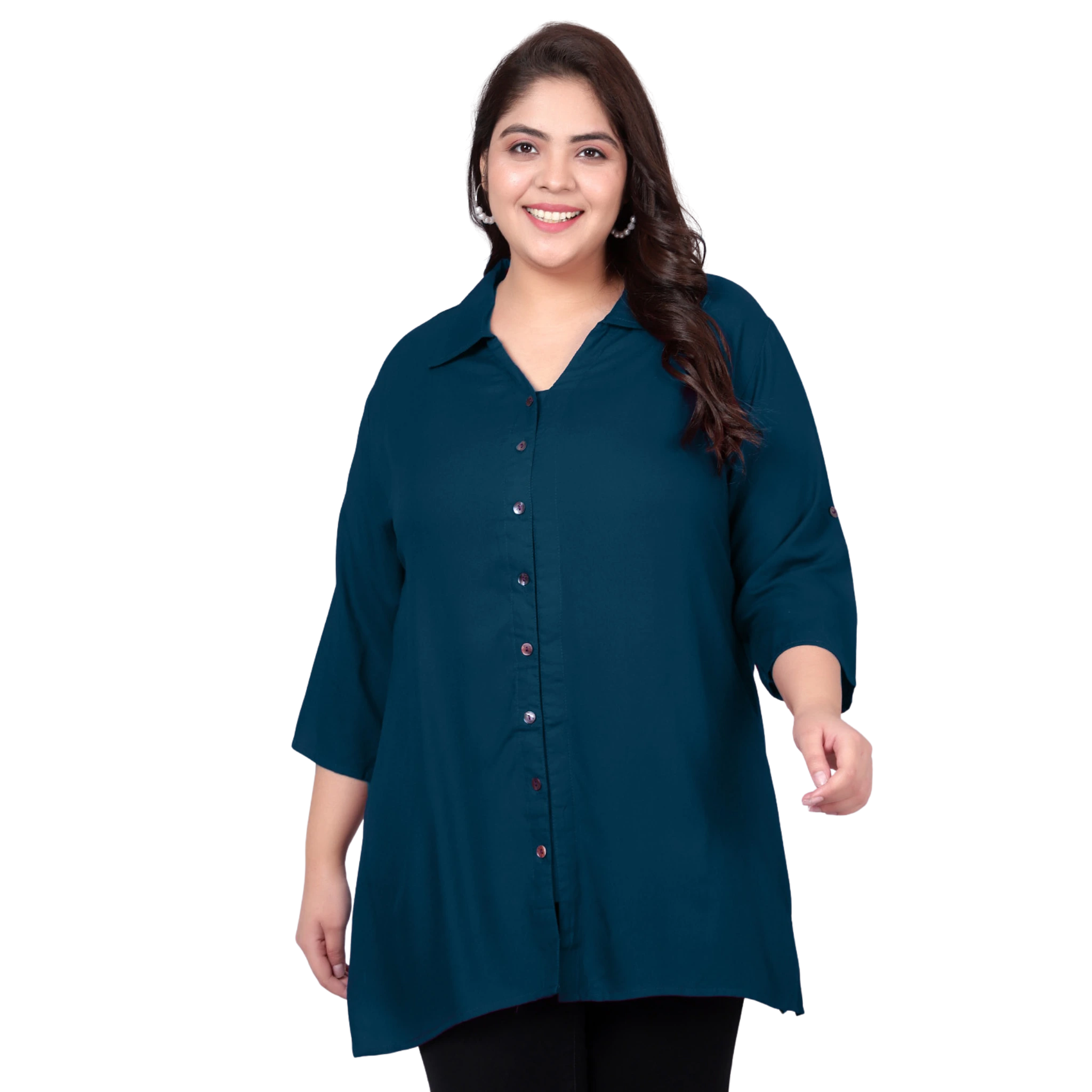 Peacock Blue Longline Plus Size Shirt