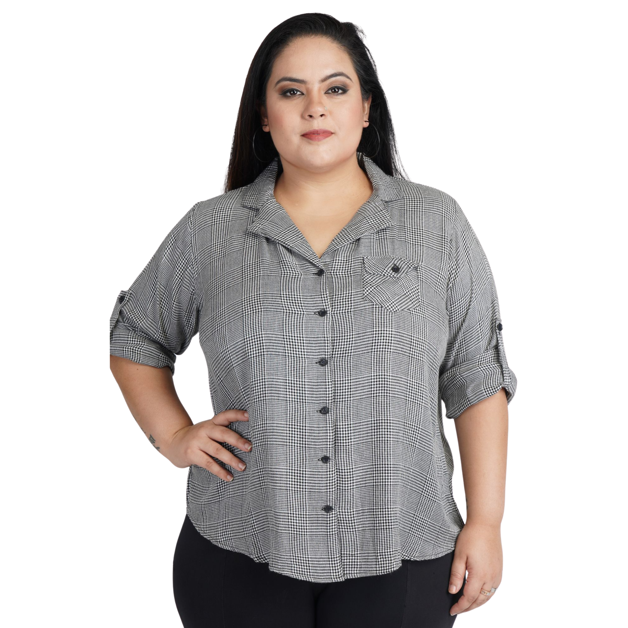 Black And White Classic Checkered Plus Size Shirt