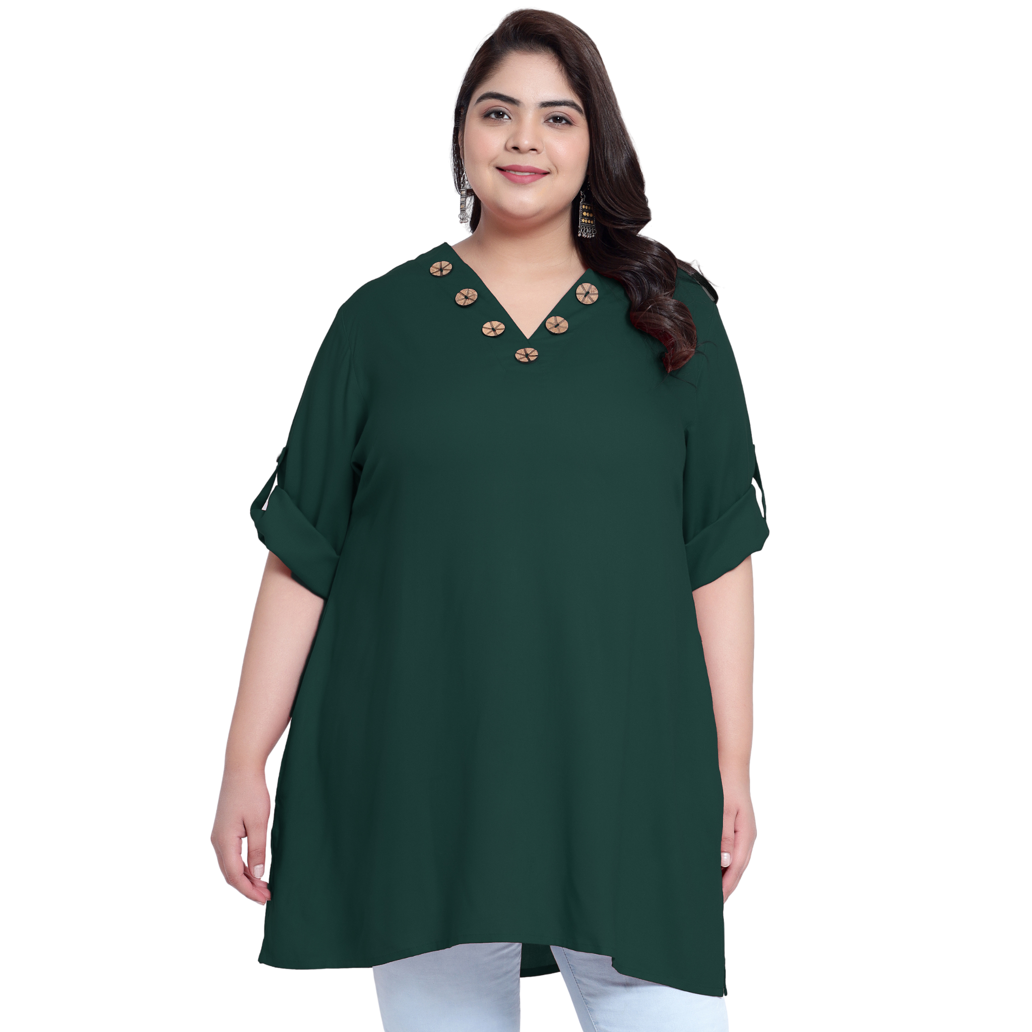 Green Collar Button Plus Size Tunic