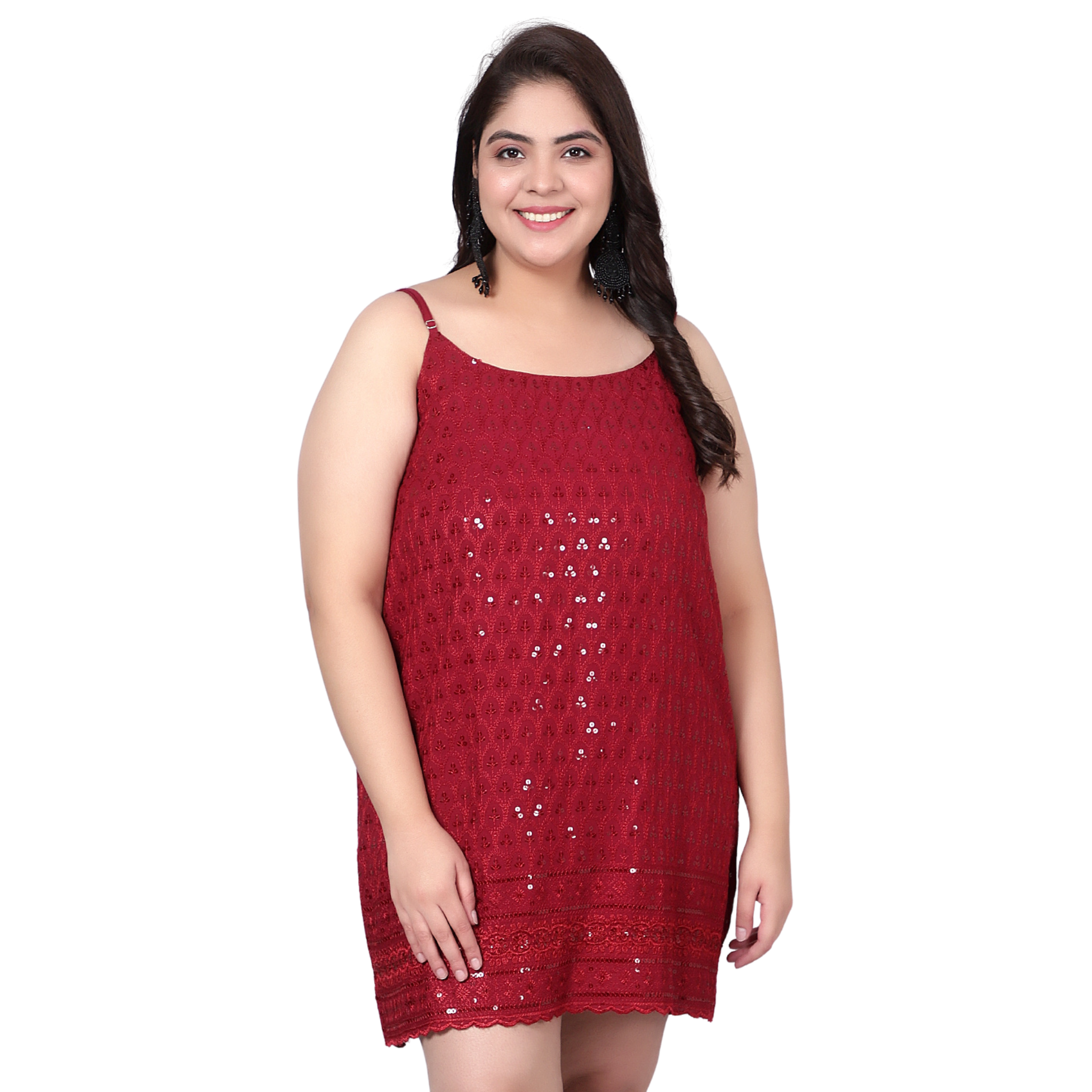 Red Sequinned Strap Plus Size Dress