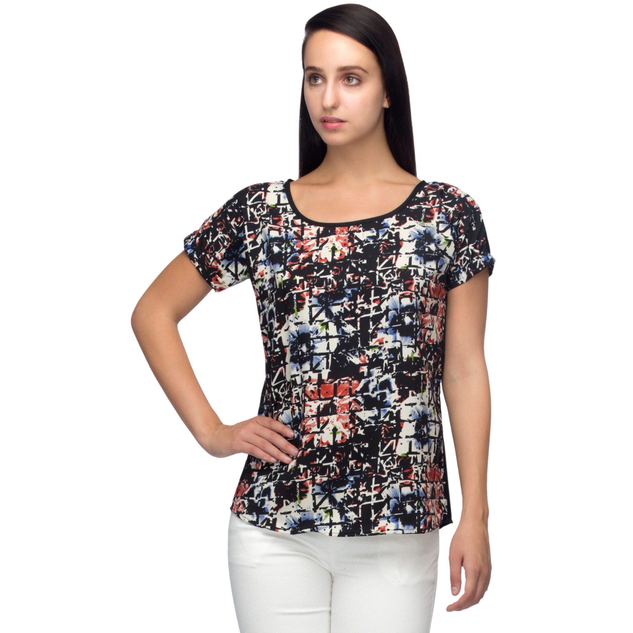 Black Abstract Print Top