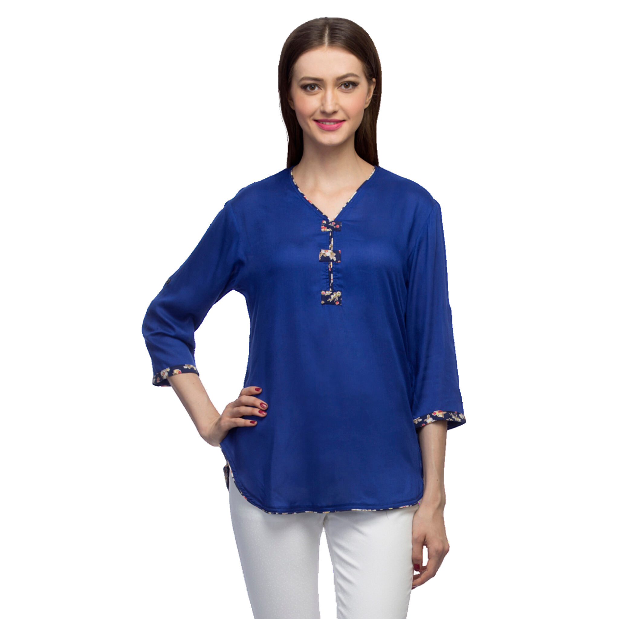 Blue Solid Asymmetrical Top